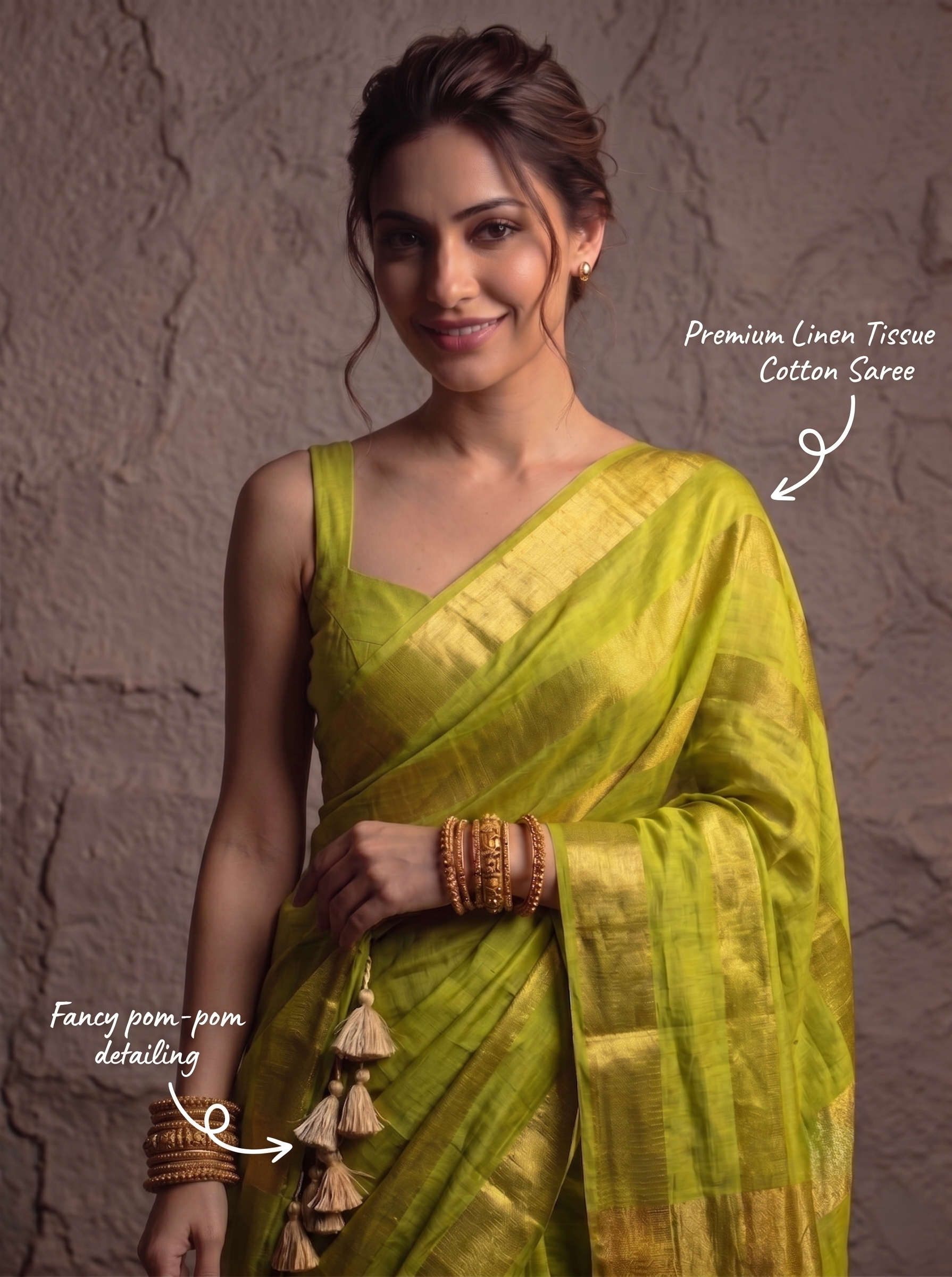 Pastel Checks Charm Linen Tissue Saree
