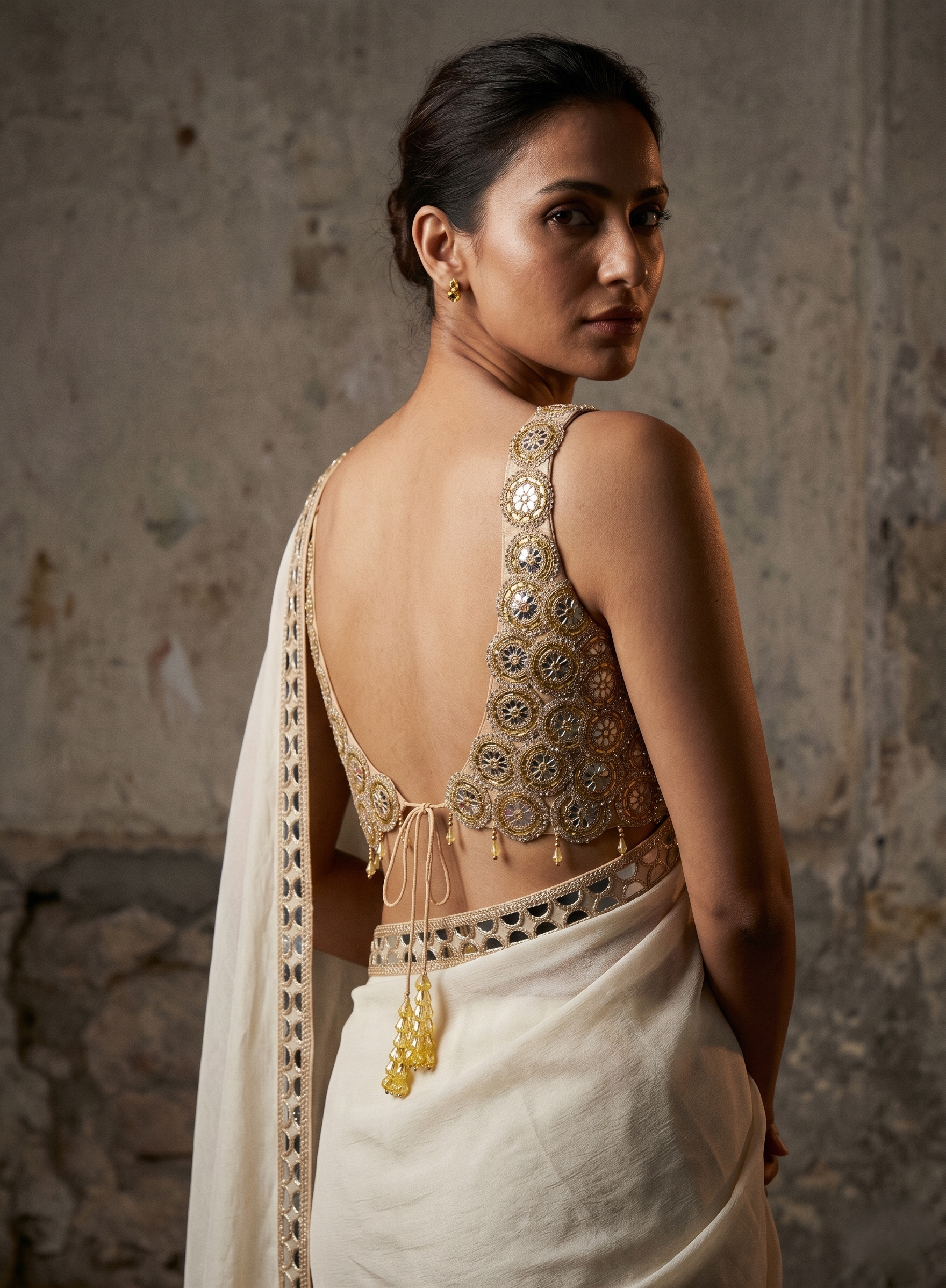 Luxury Beads & Mirror Silk Blouse Saree Combo