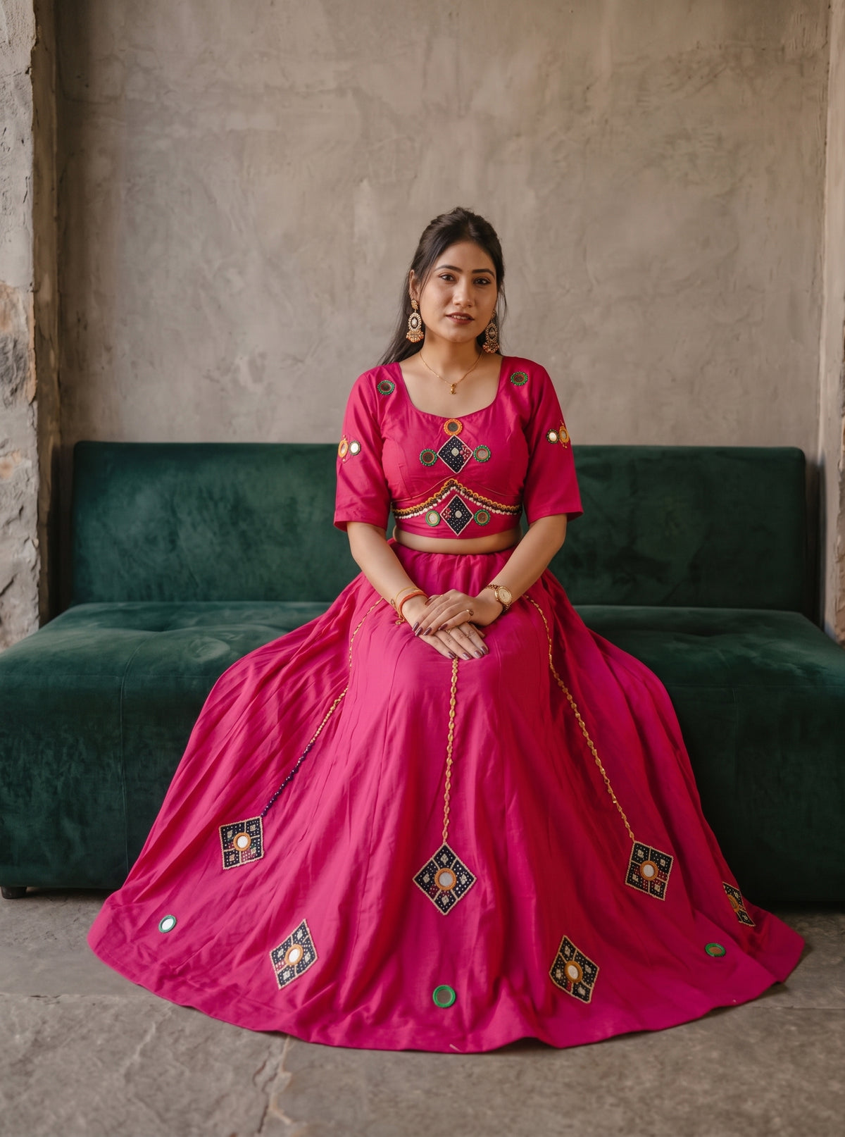 Aabha Hand Mirror Work Lehenga