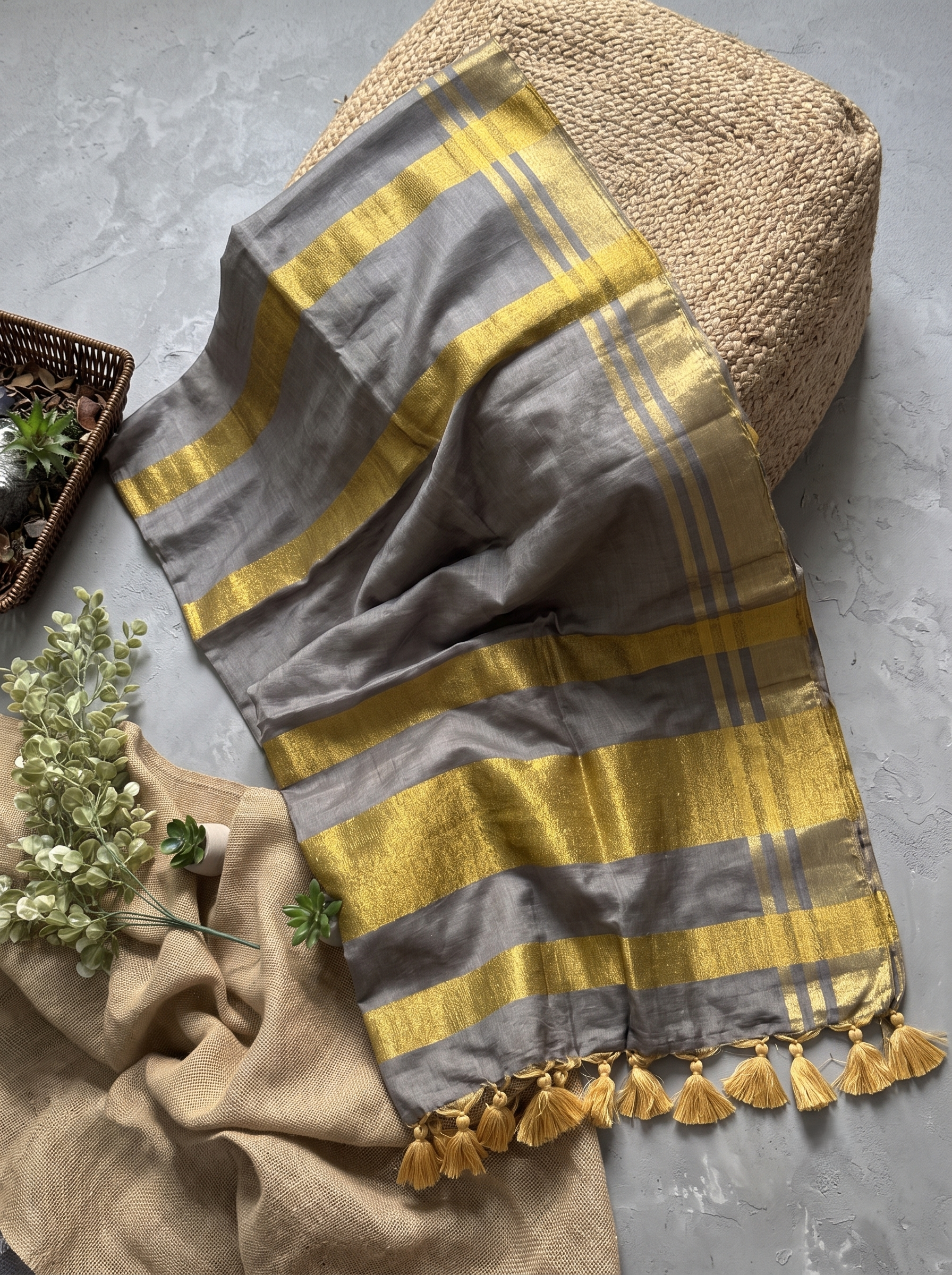 Pastel Checks Charm Linen Tissue Saree