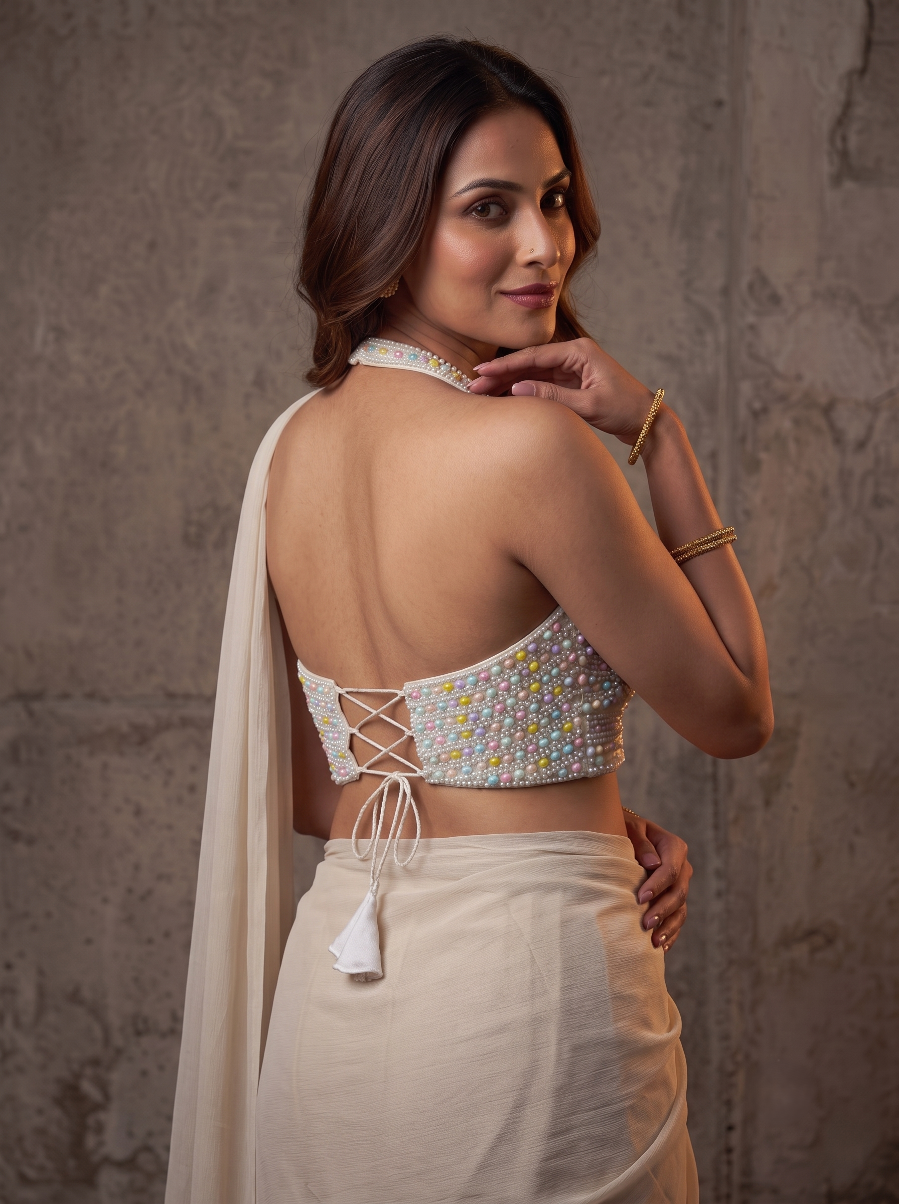 Janhvi Pearl Halter Neck Blouse