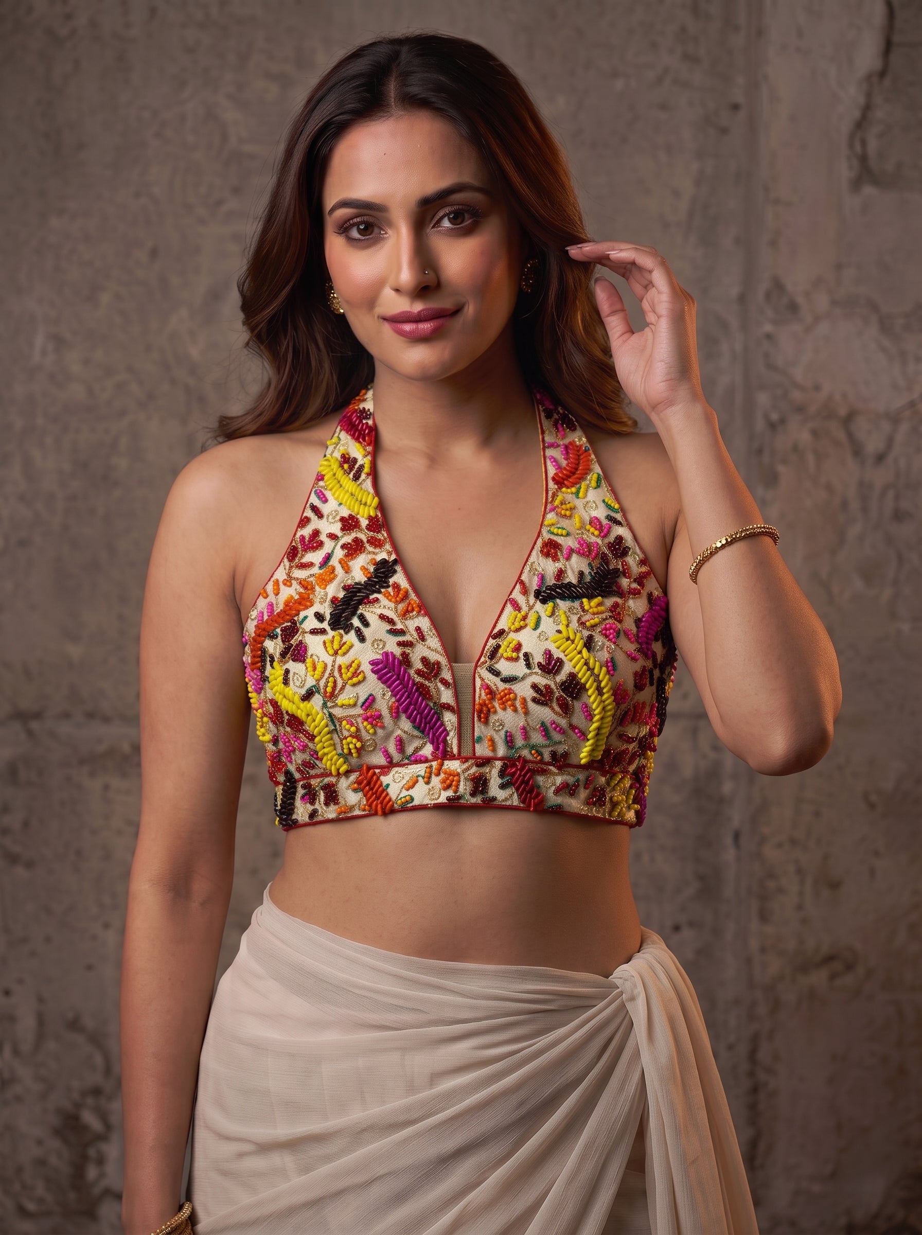 Pearl Luxe Halter Neck Blouse