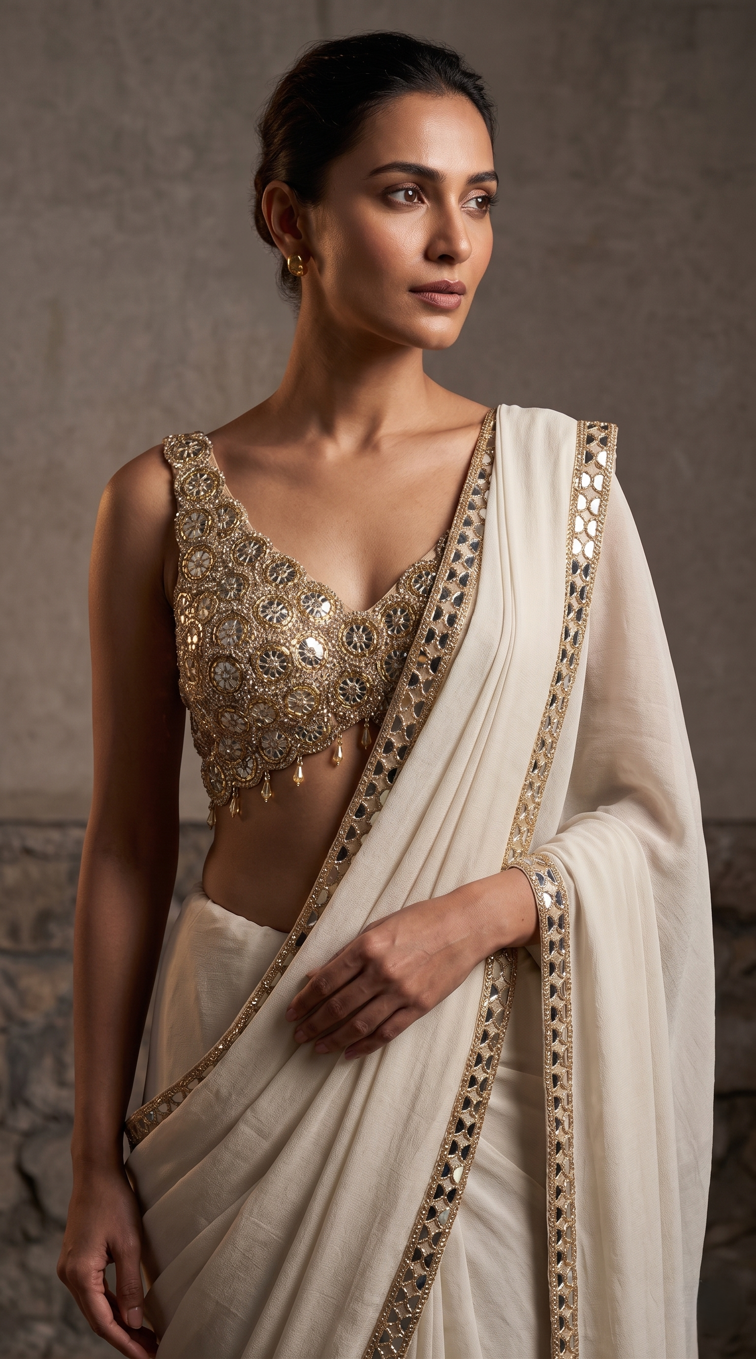 Luxury Beads & Mirror Silk Blouse Saree Combo