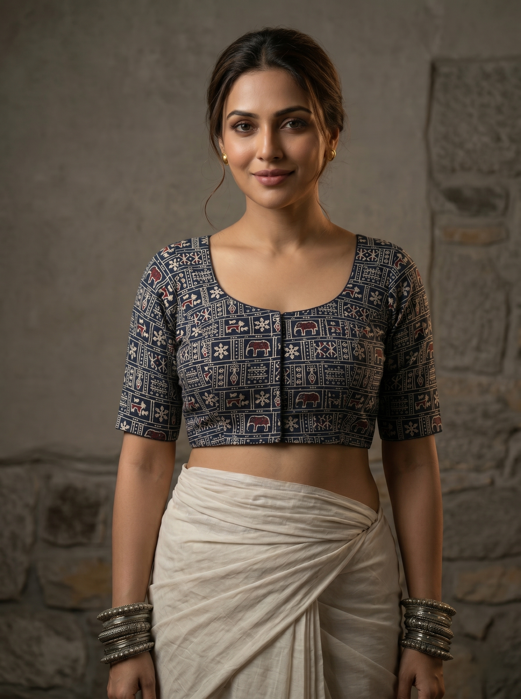 Cotton Front Open Blouse