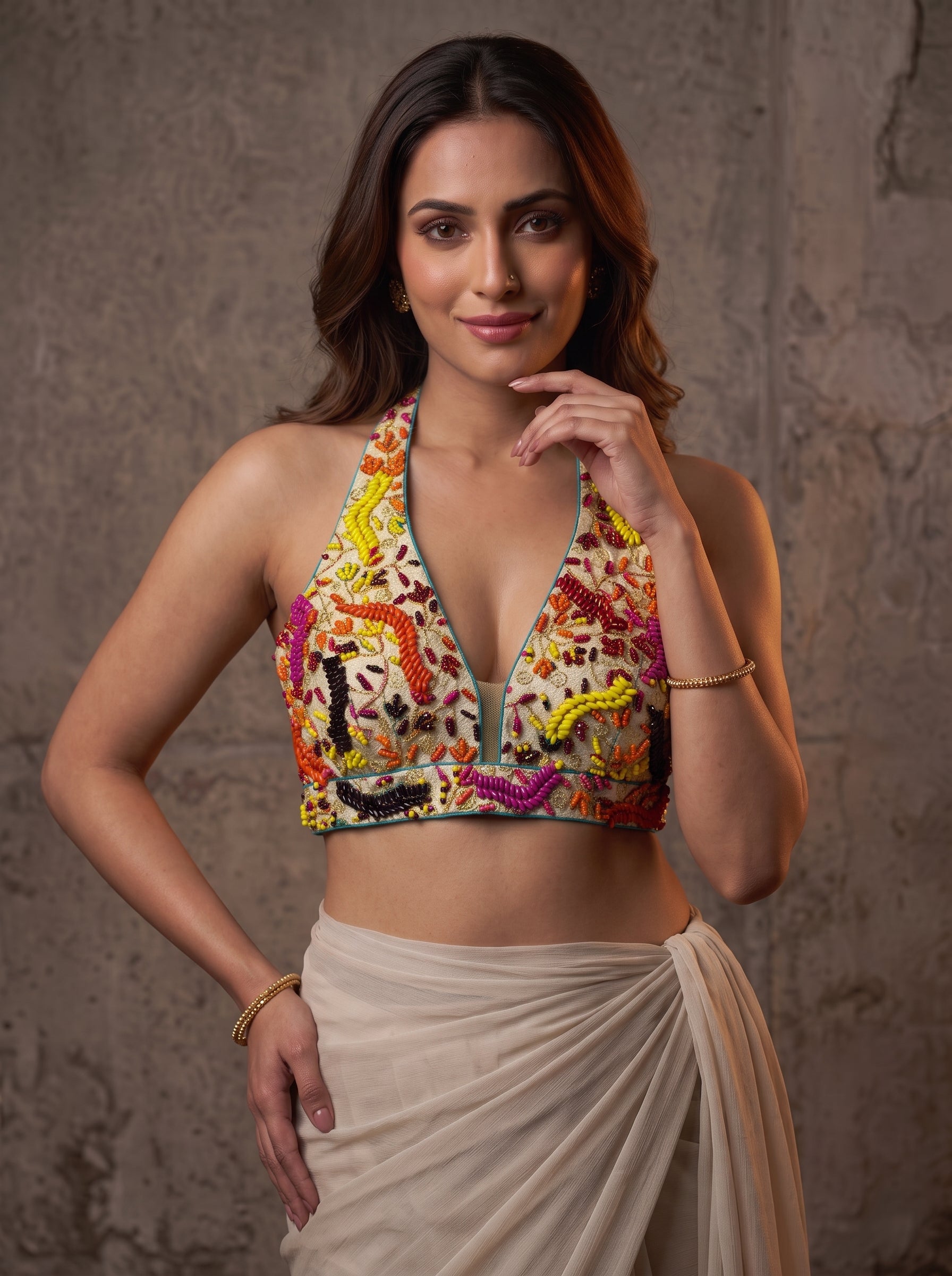 Pearl Luxe Halter Neck Blouse