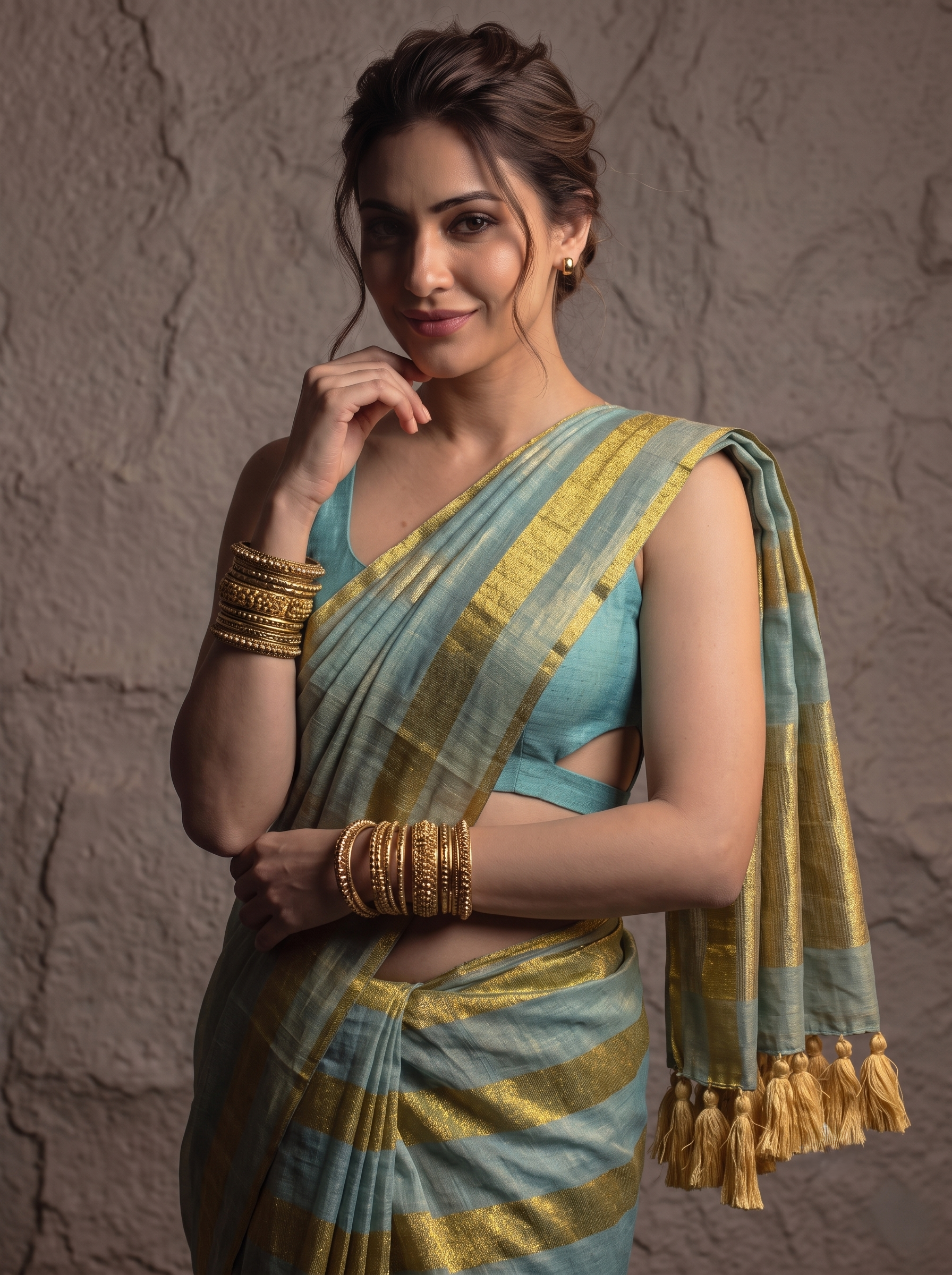 Pastel Checks Charm Linen Tissue Saree