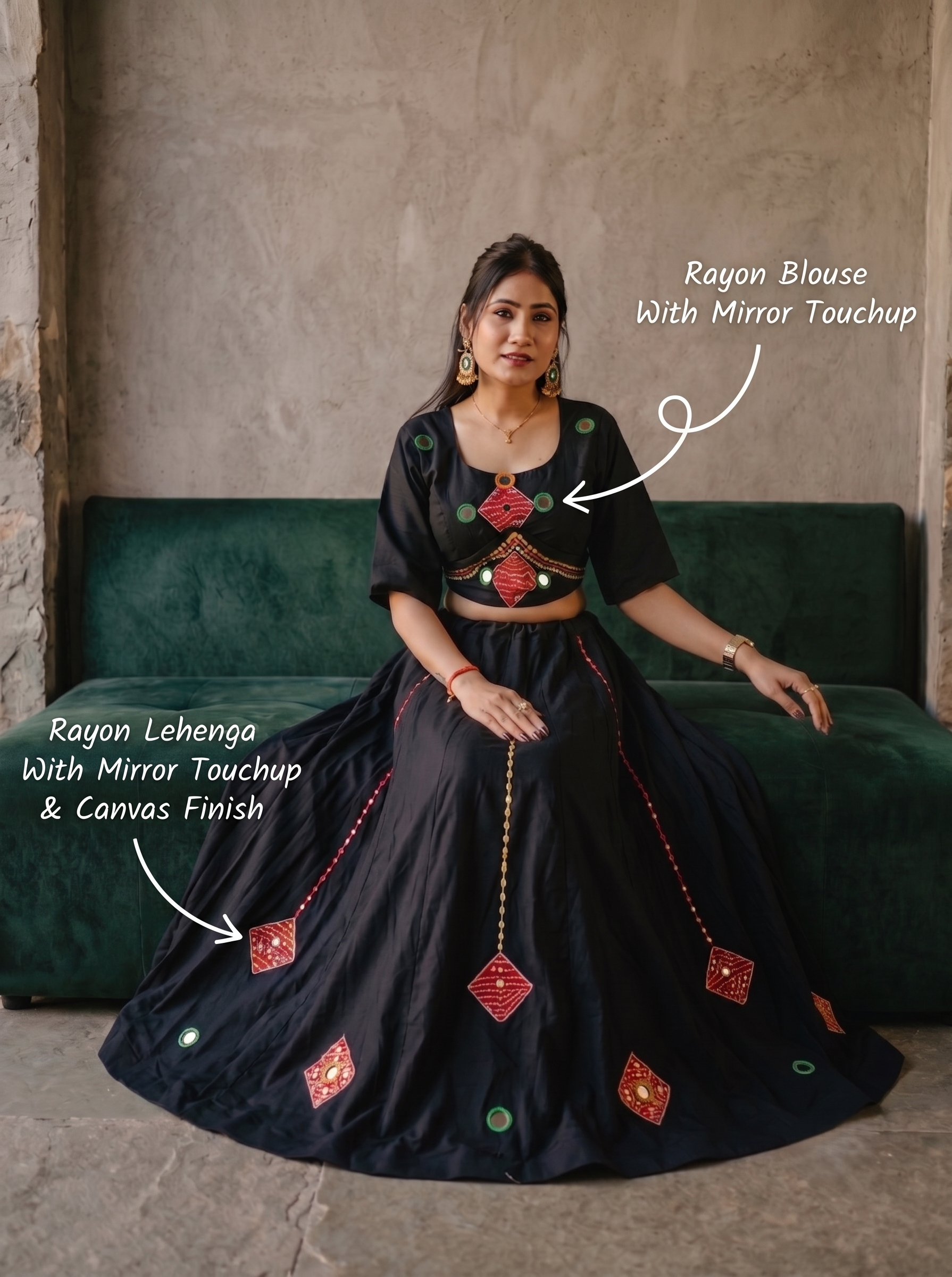 Aabha Hand Mirror Work Lehenga