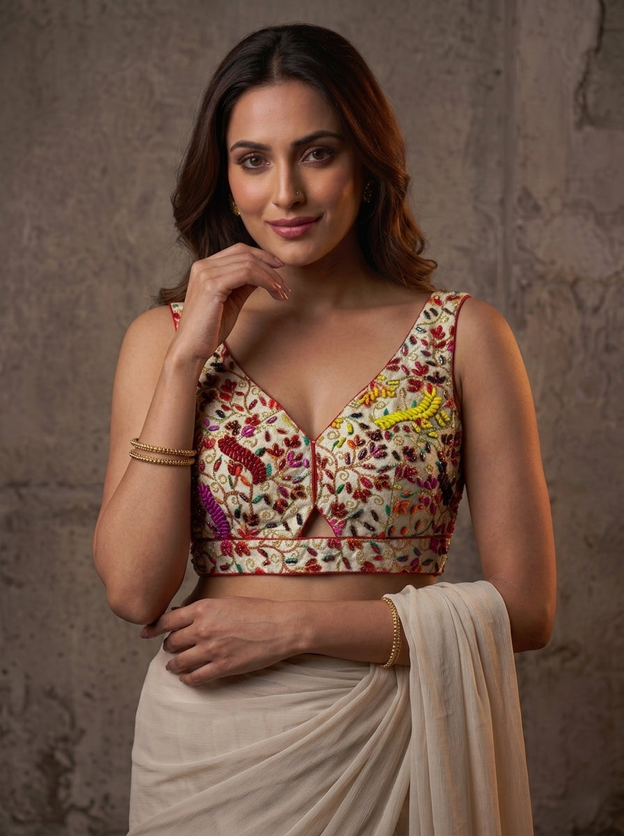 Stylish Pearl Work Silk Blouse