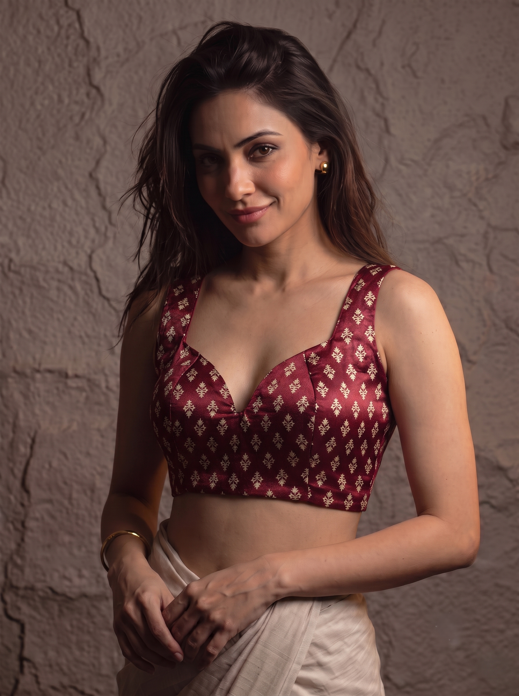 Pure Gajji Silk V-Neck Blouse