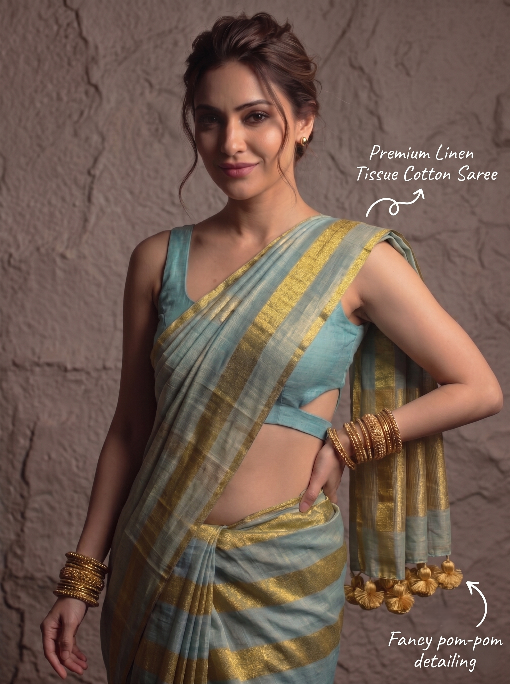 Pastel Checks Charm Linen Tissue Saree