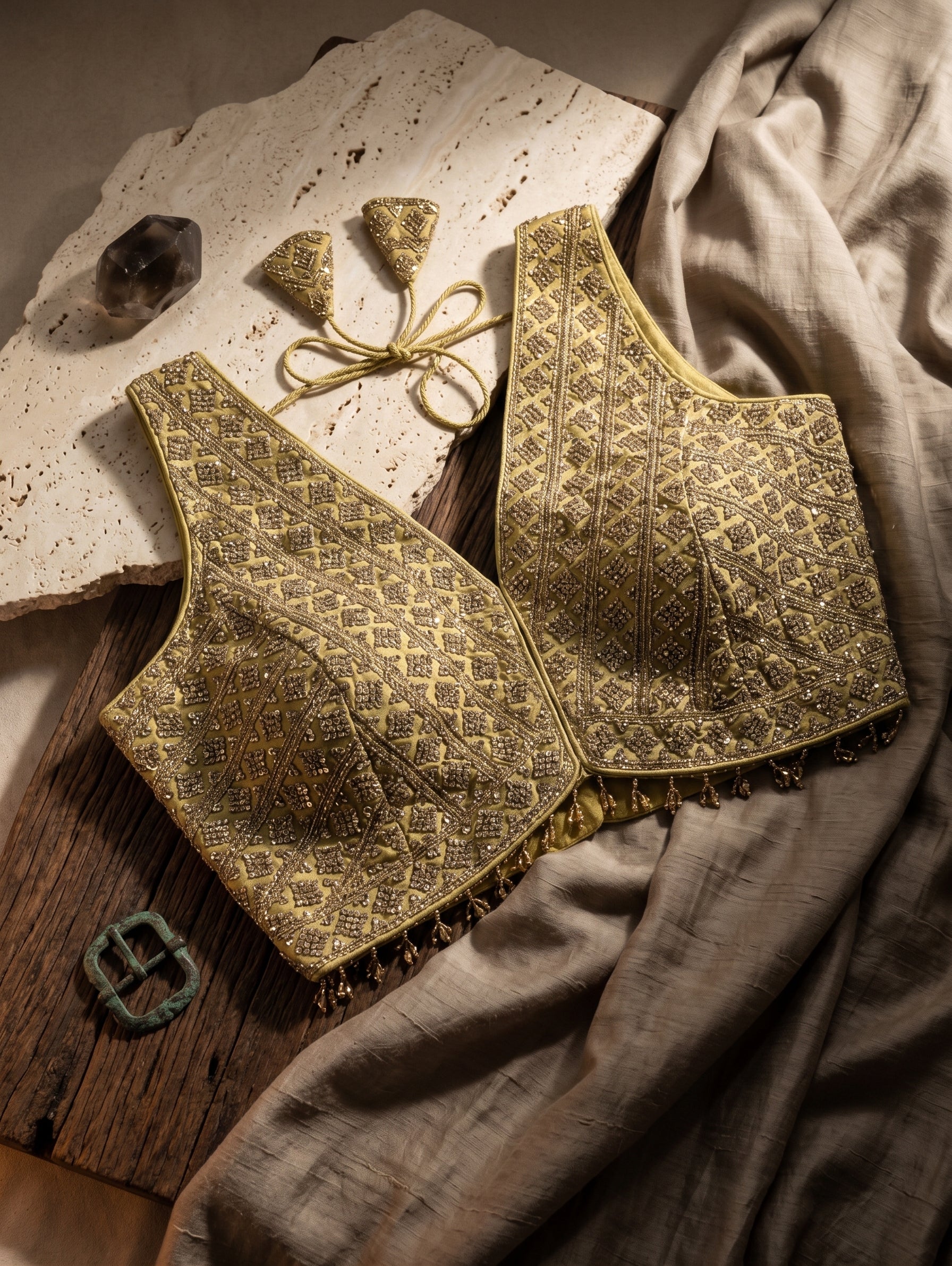 Heavy Stone Work Designer V-Neck Lace Blouse