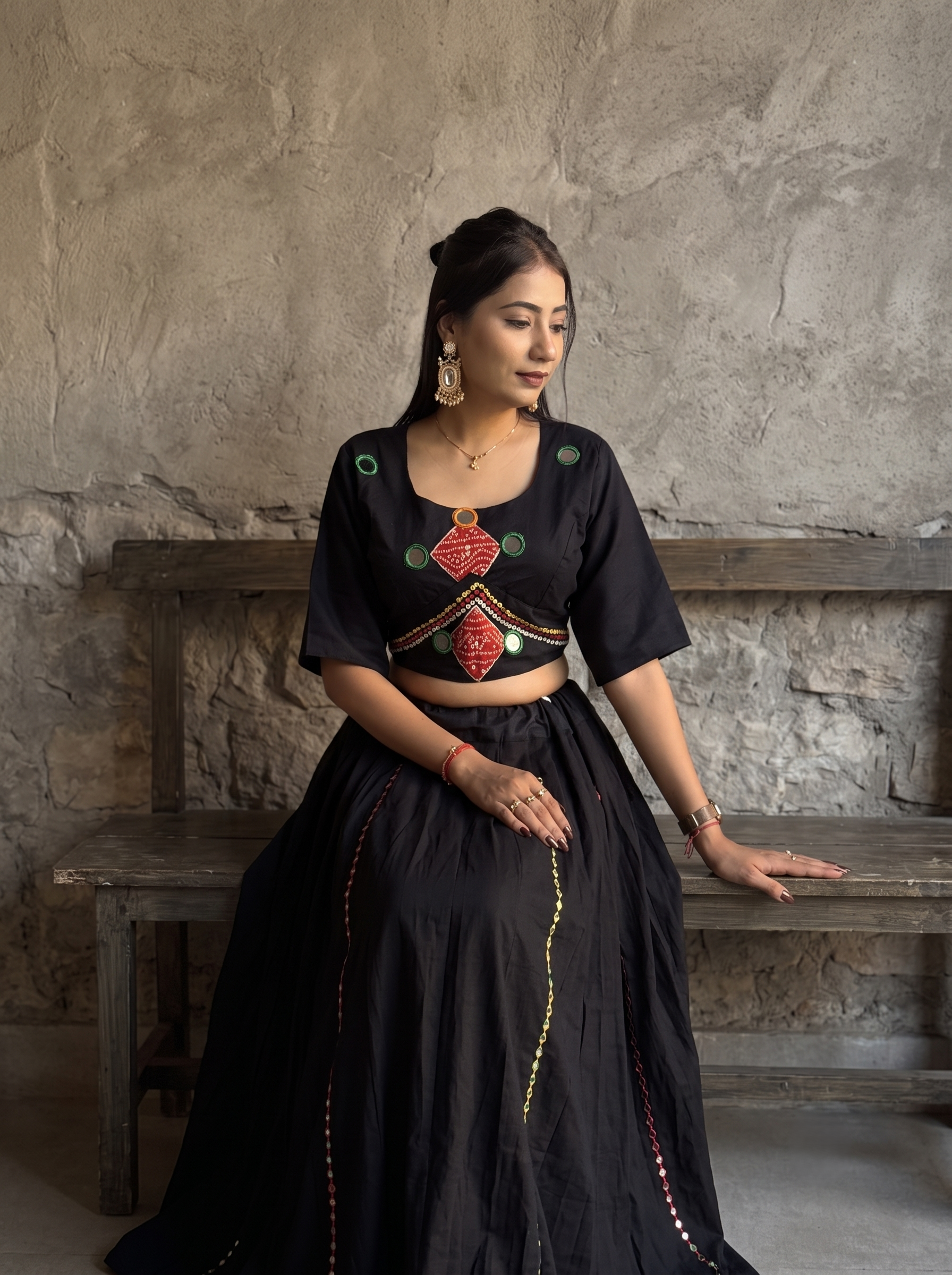 Aabha Hand Mirror Work Lehenga