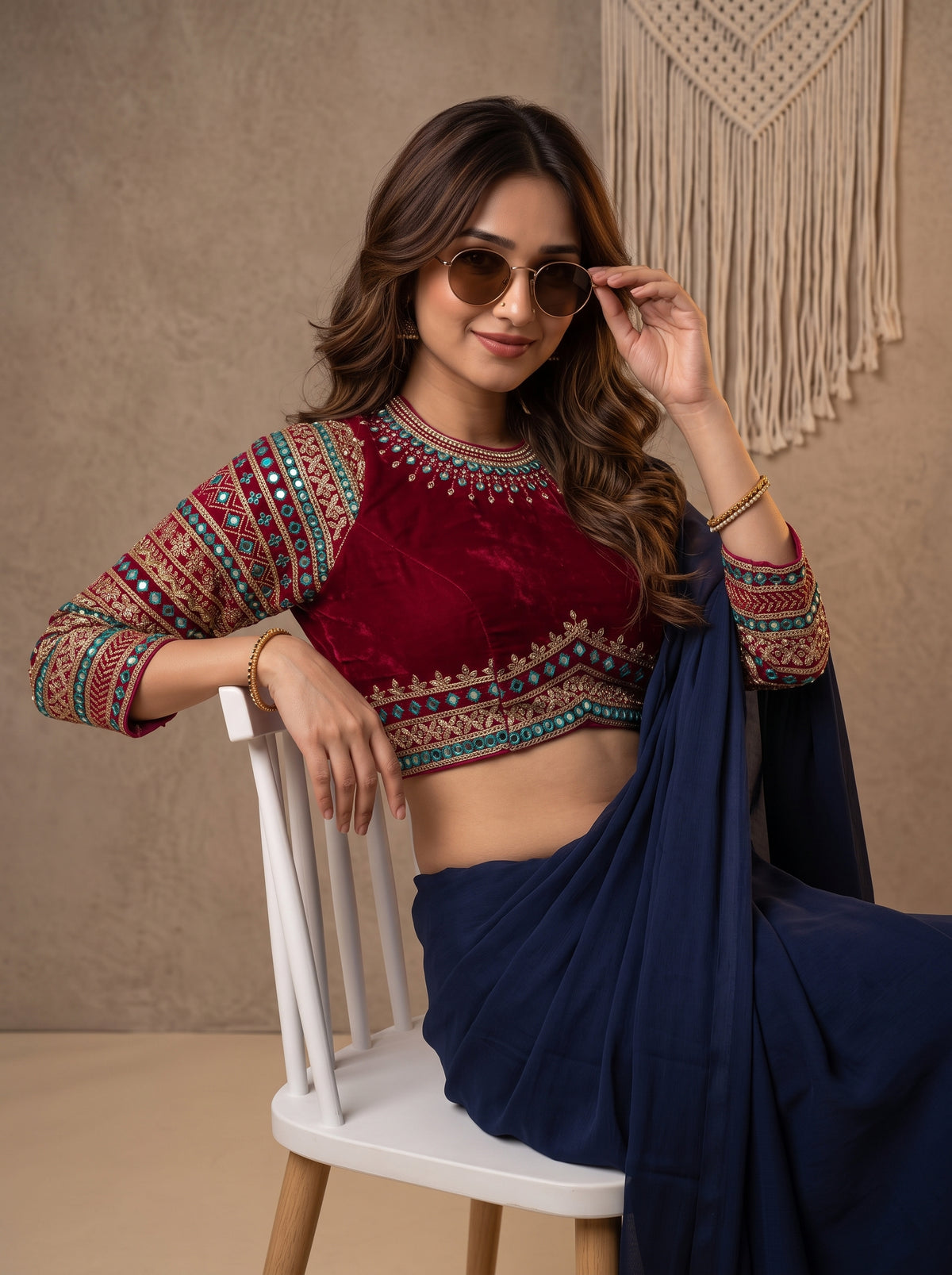 Zara Embroidered Velvet Blouse