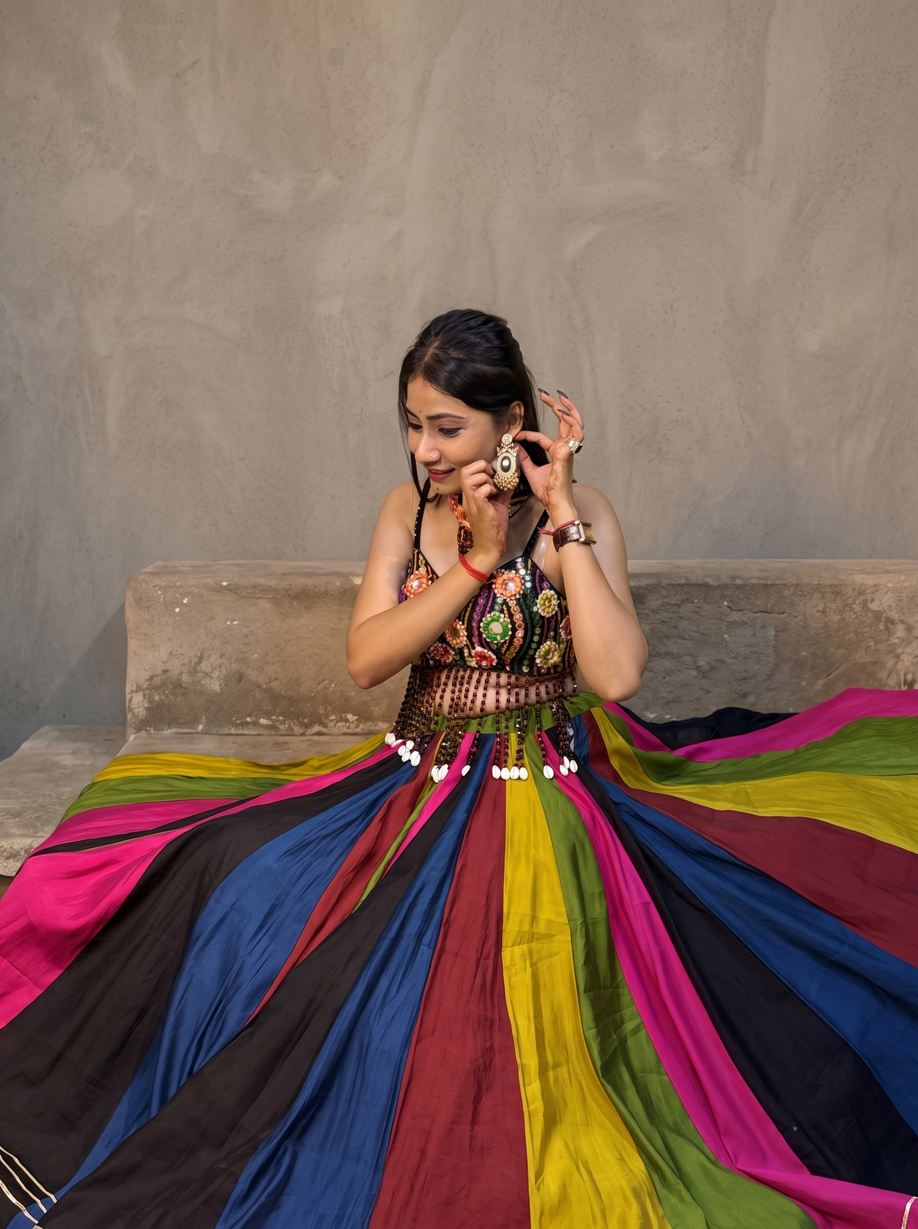 Satrangi Roman Silk Lehenga