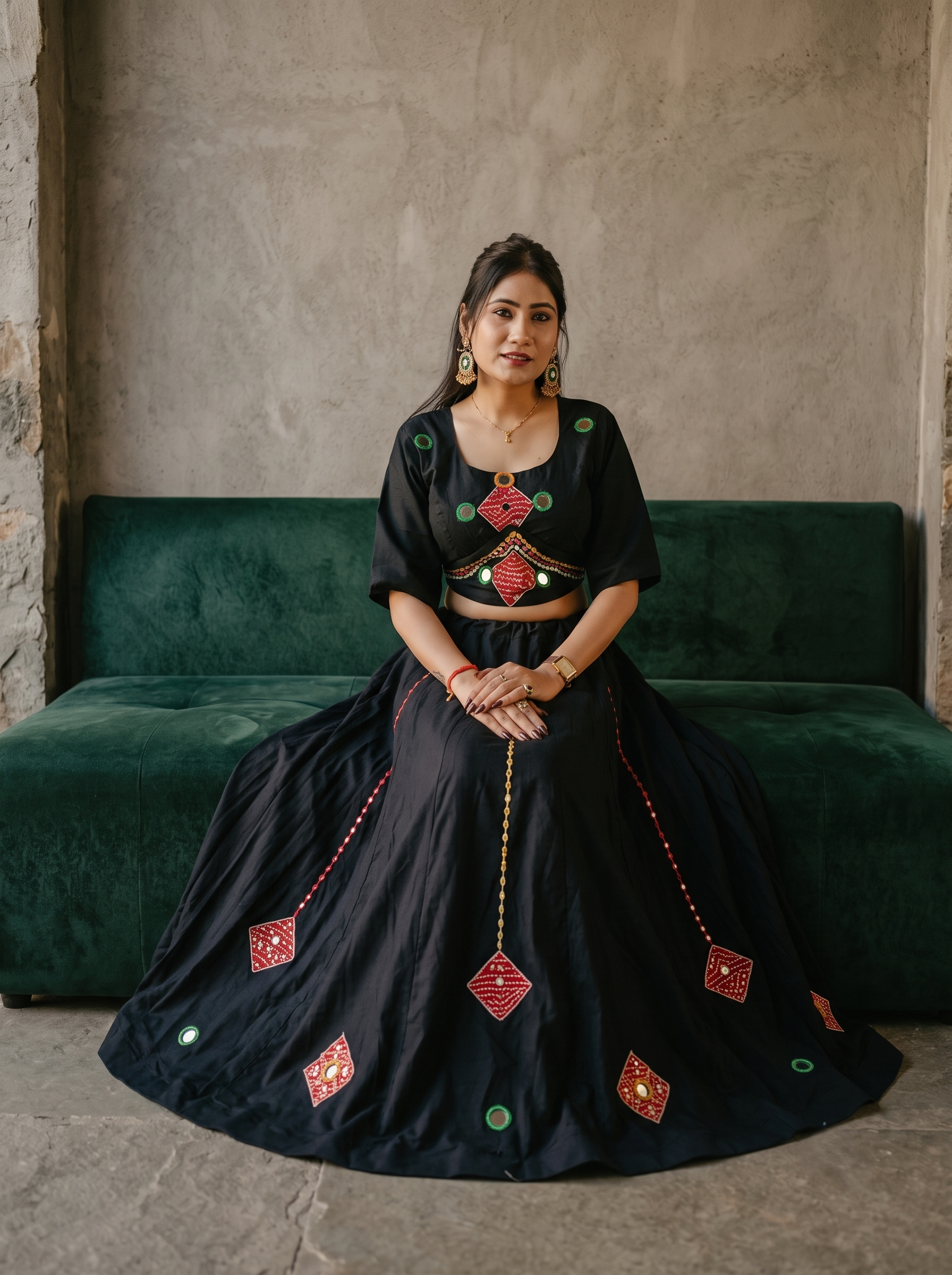 Aabha Hand Mirror Work Lehenga