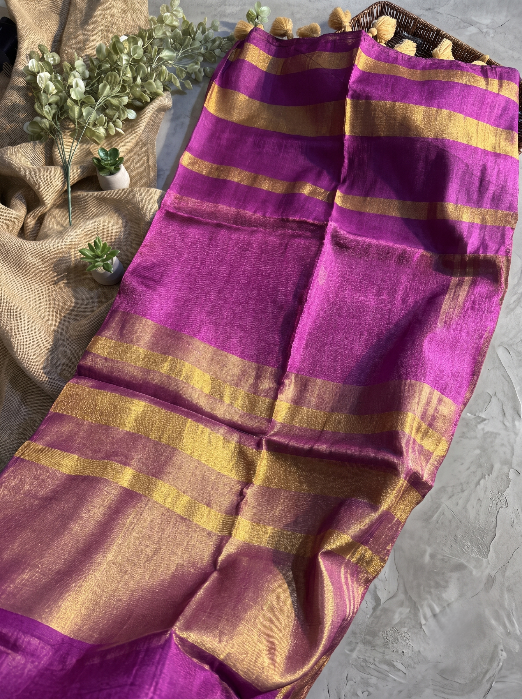 Pastel Checks Charm Linen Tissue Saree