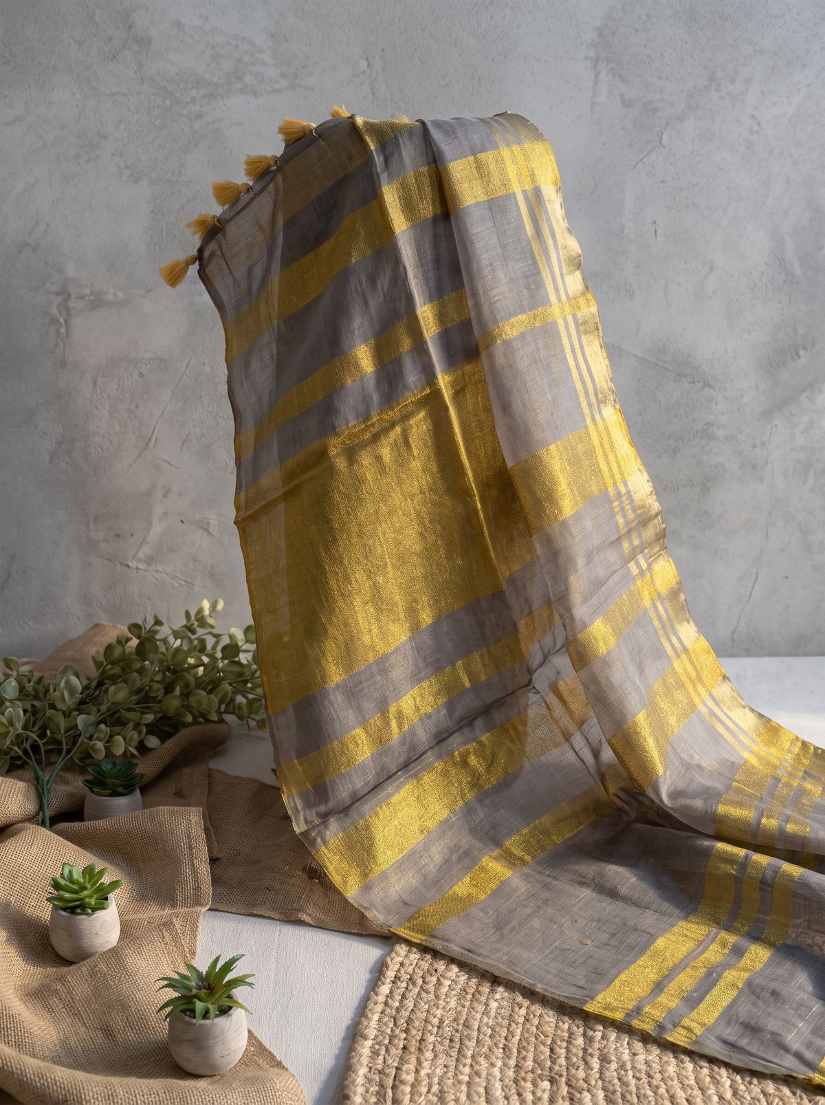 Pastel Checks Charm Linen Tissue Saree