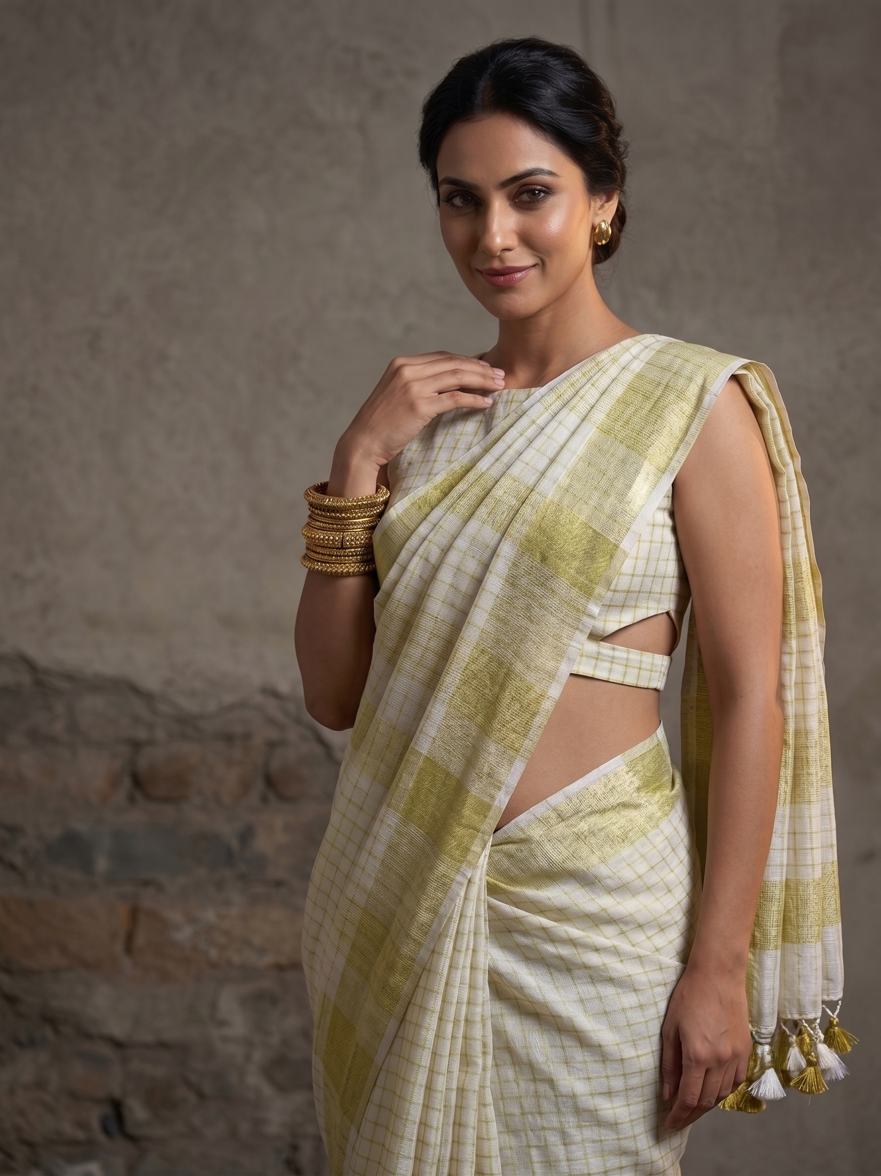 Golden Grace Pure D Linen Saree