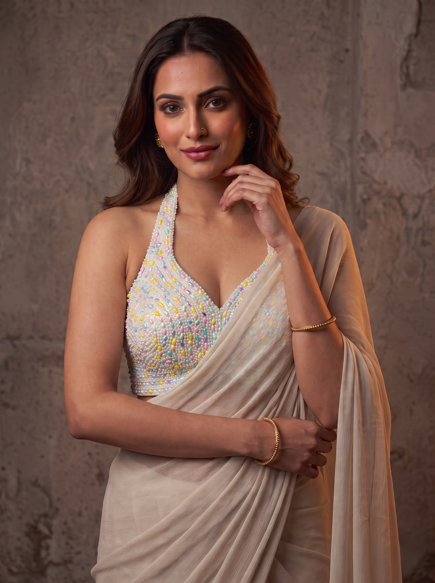 Janhvi Pearl Halter Neck Blouse