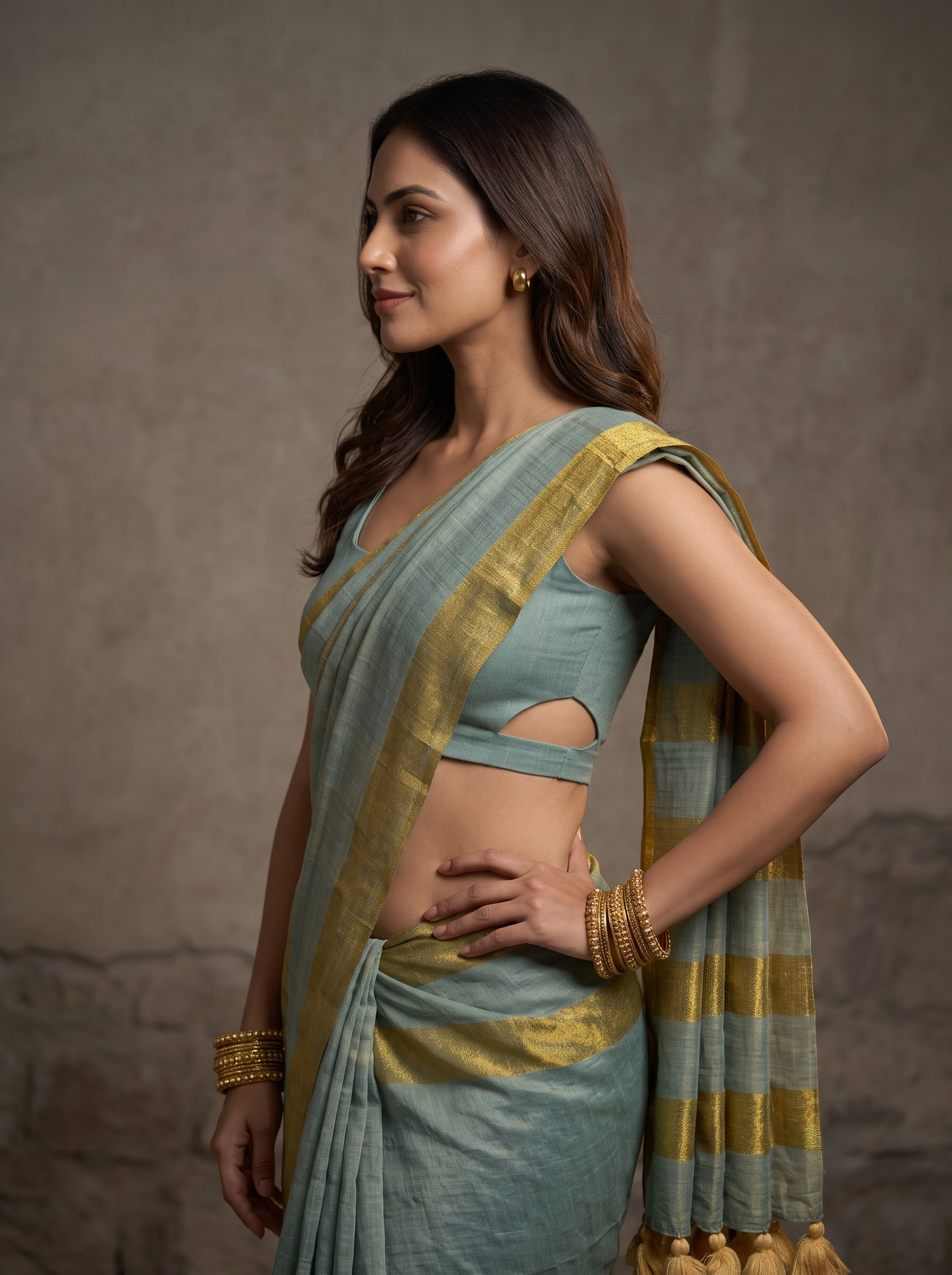 Pastel Checks Charm Linen Tissue Saree