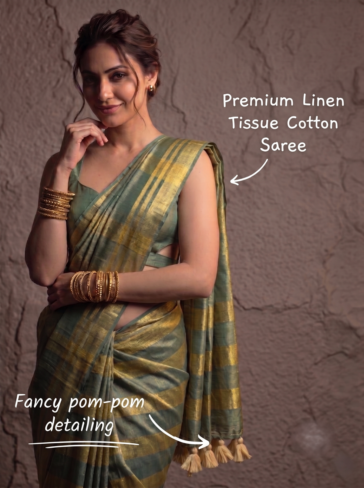 Pastel Checks Charm Linen Tissue Saree