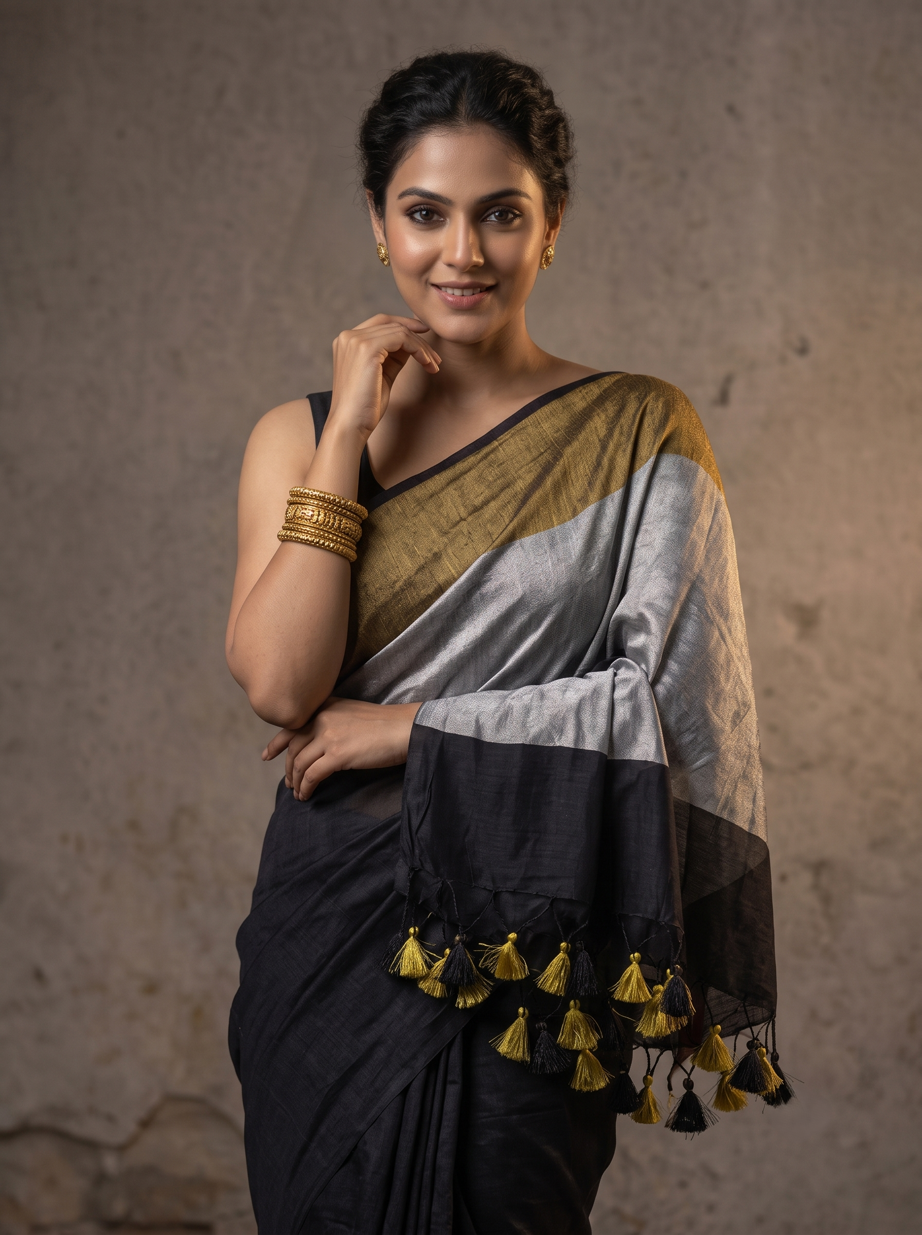Copper Glow Linen Silk Saree