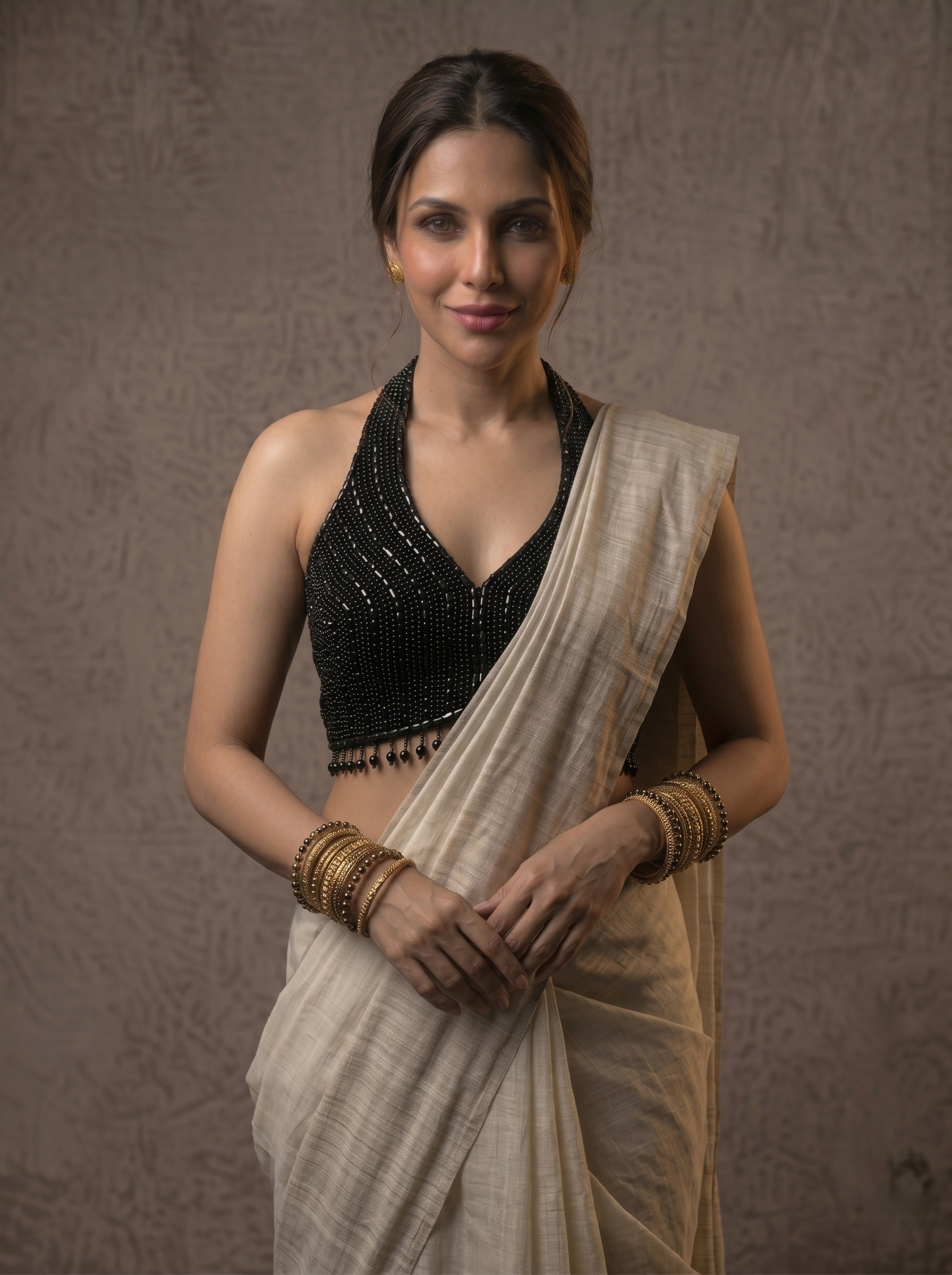 Heavy Pearl Handworked Back-Tie Designer Blouse