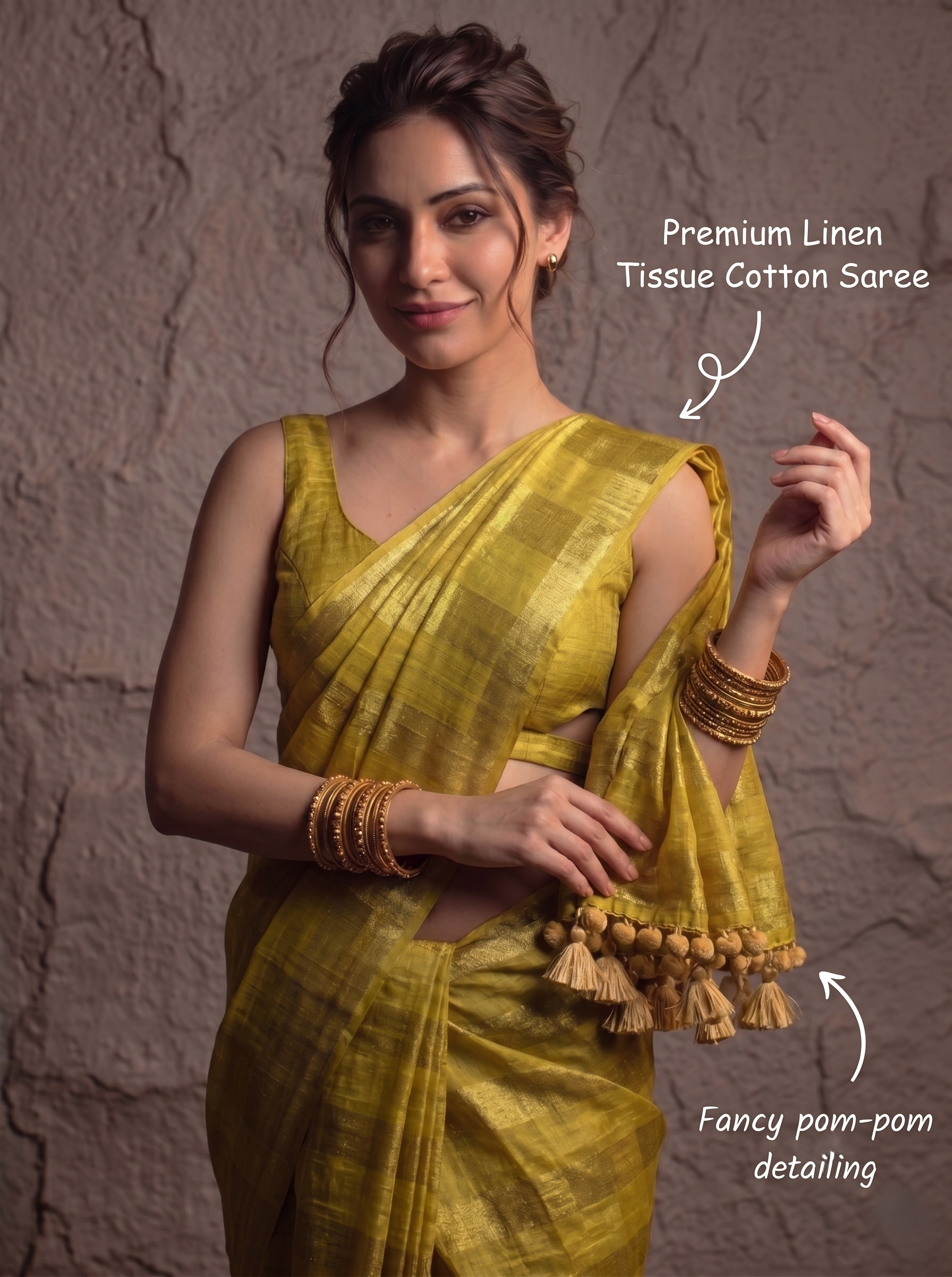 Pastel Checks Charm Linen Tissue Saree