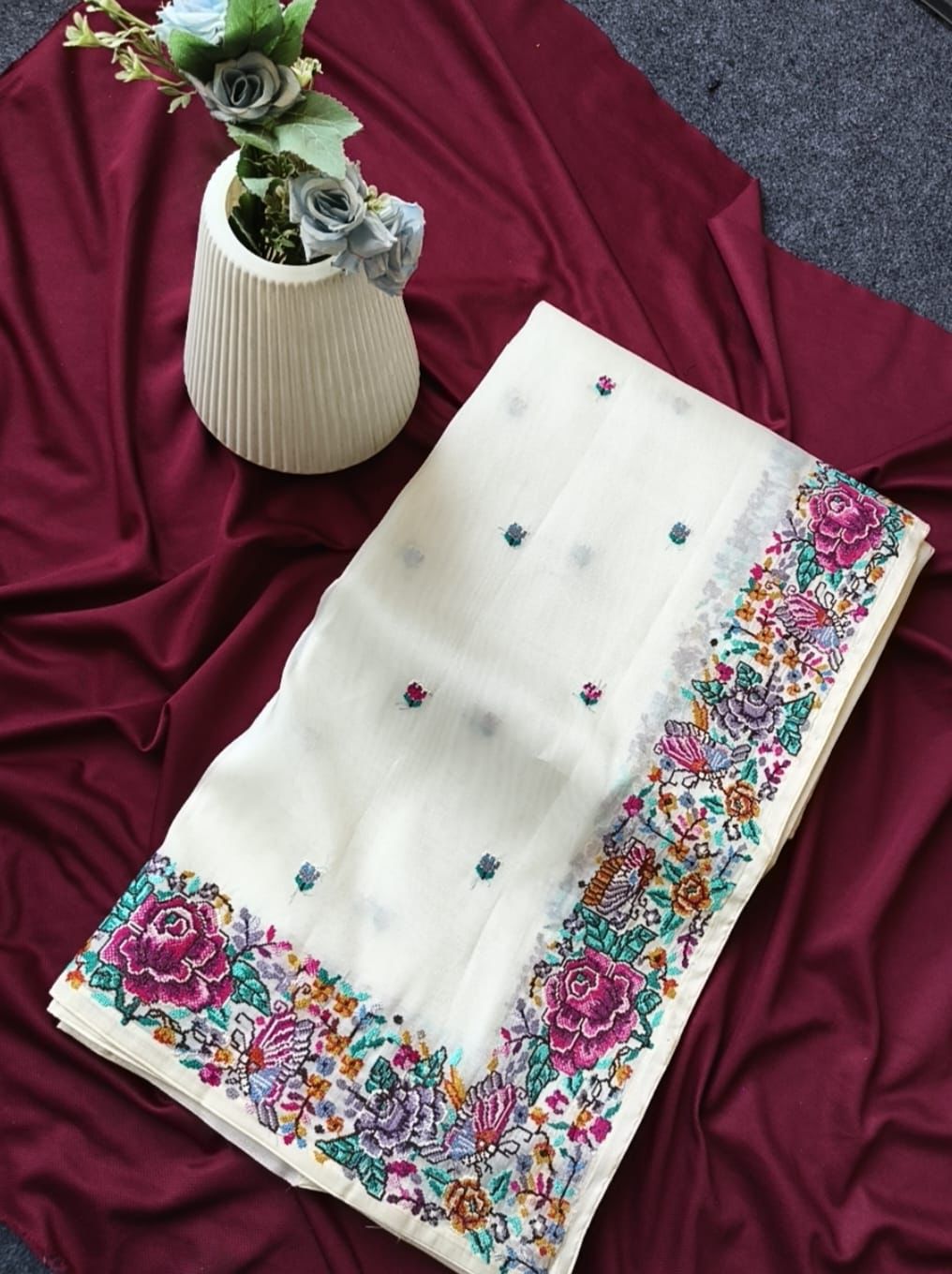 Rajatara Pure White Tissue Viscose Saree