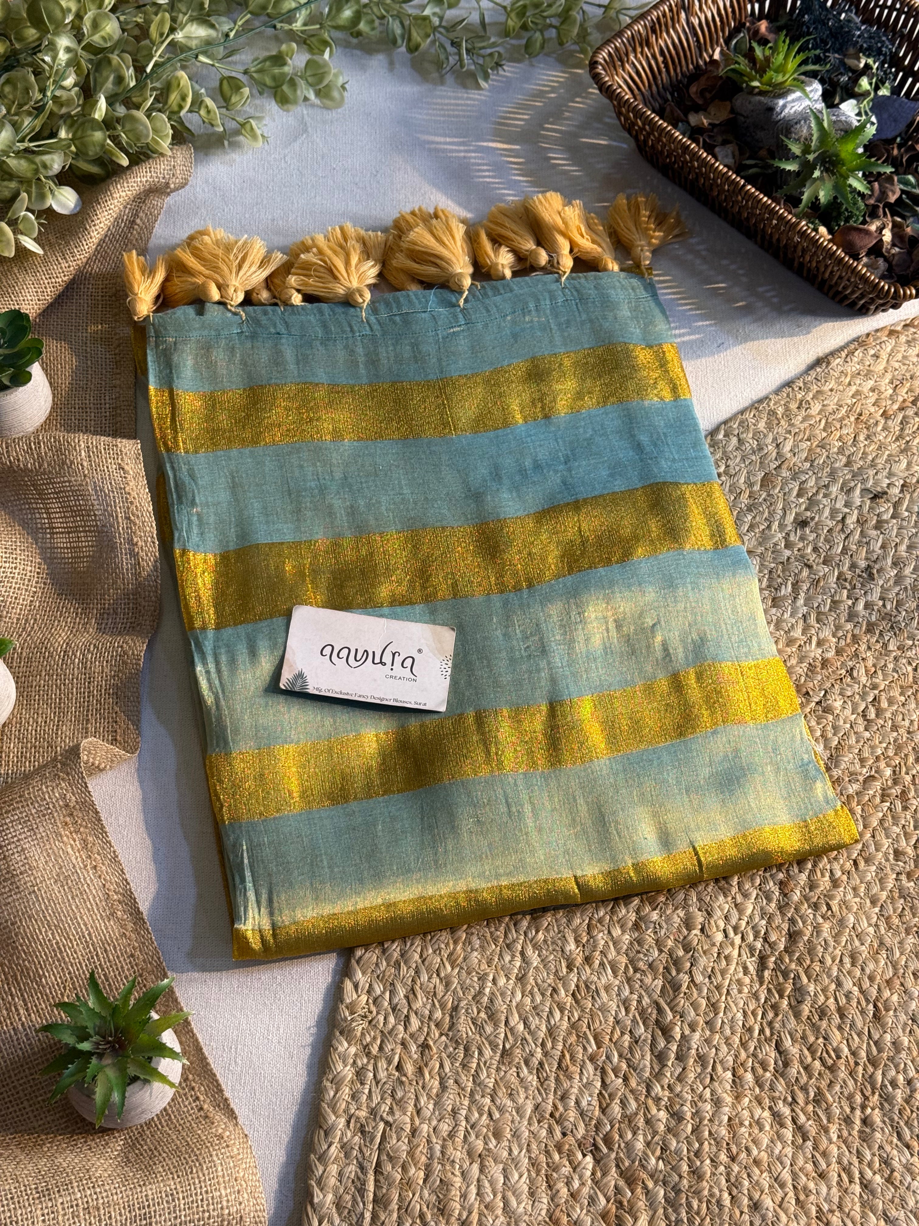 Pastel Checks Charm Linen Tissue Saree
