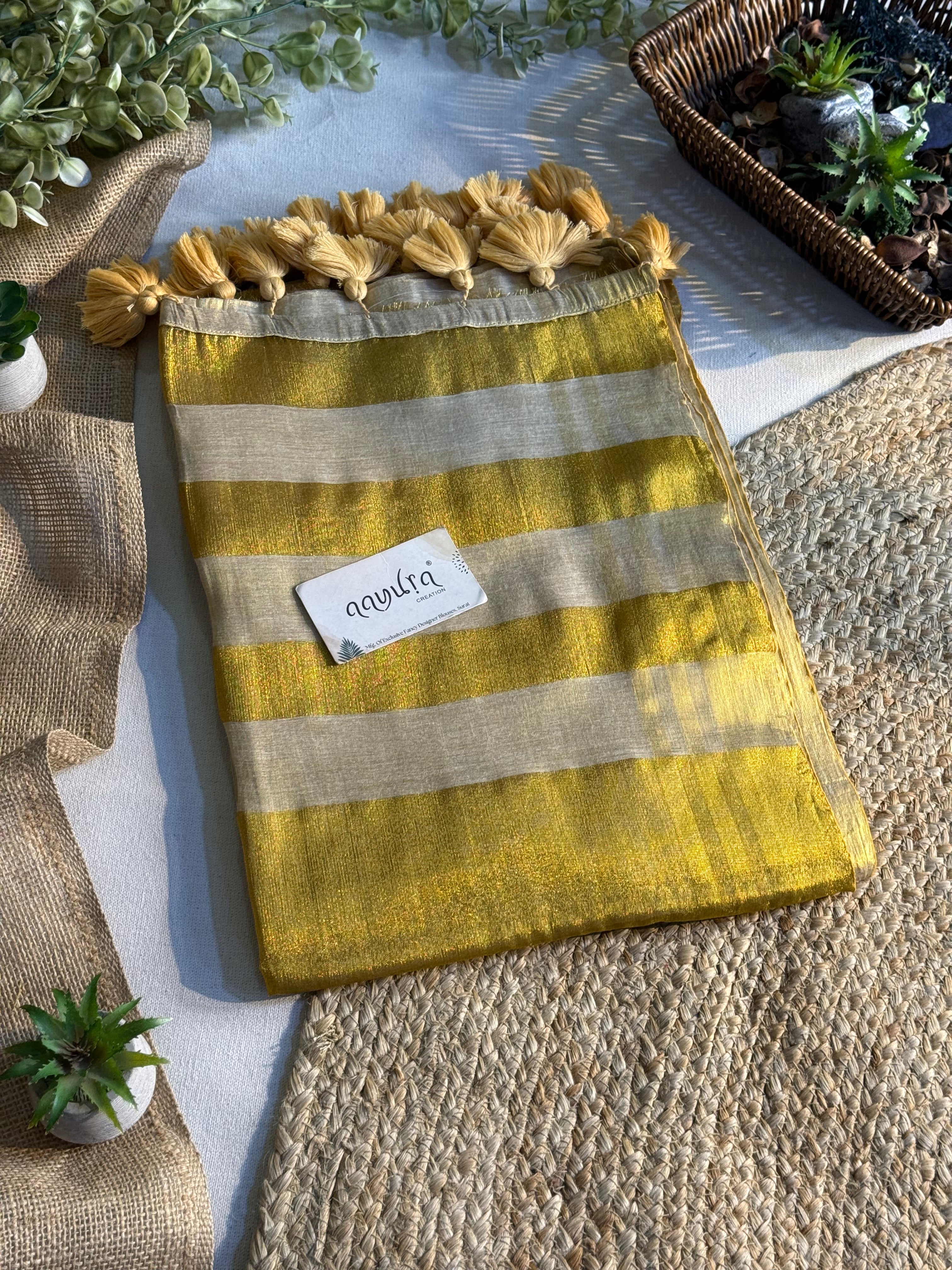 Pastel Checks Charm Linen Tissue Saree