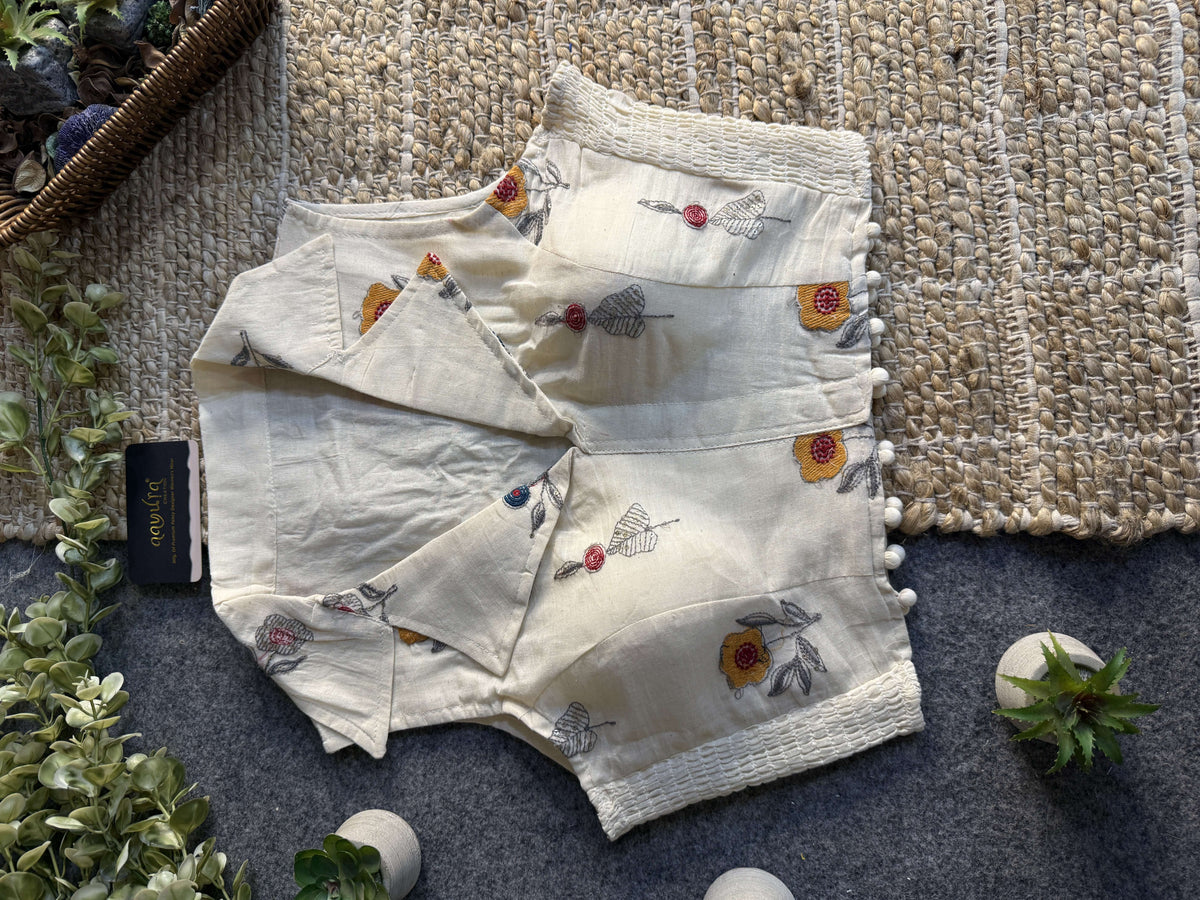 Classic Off-White Stretchable Embroidery Blouse