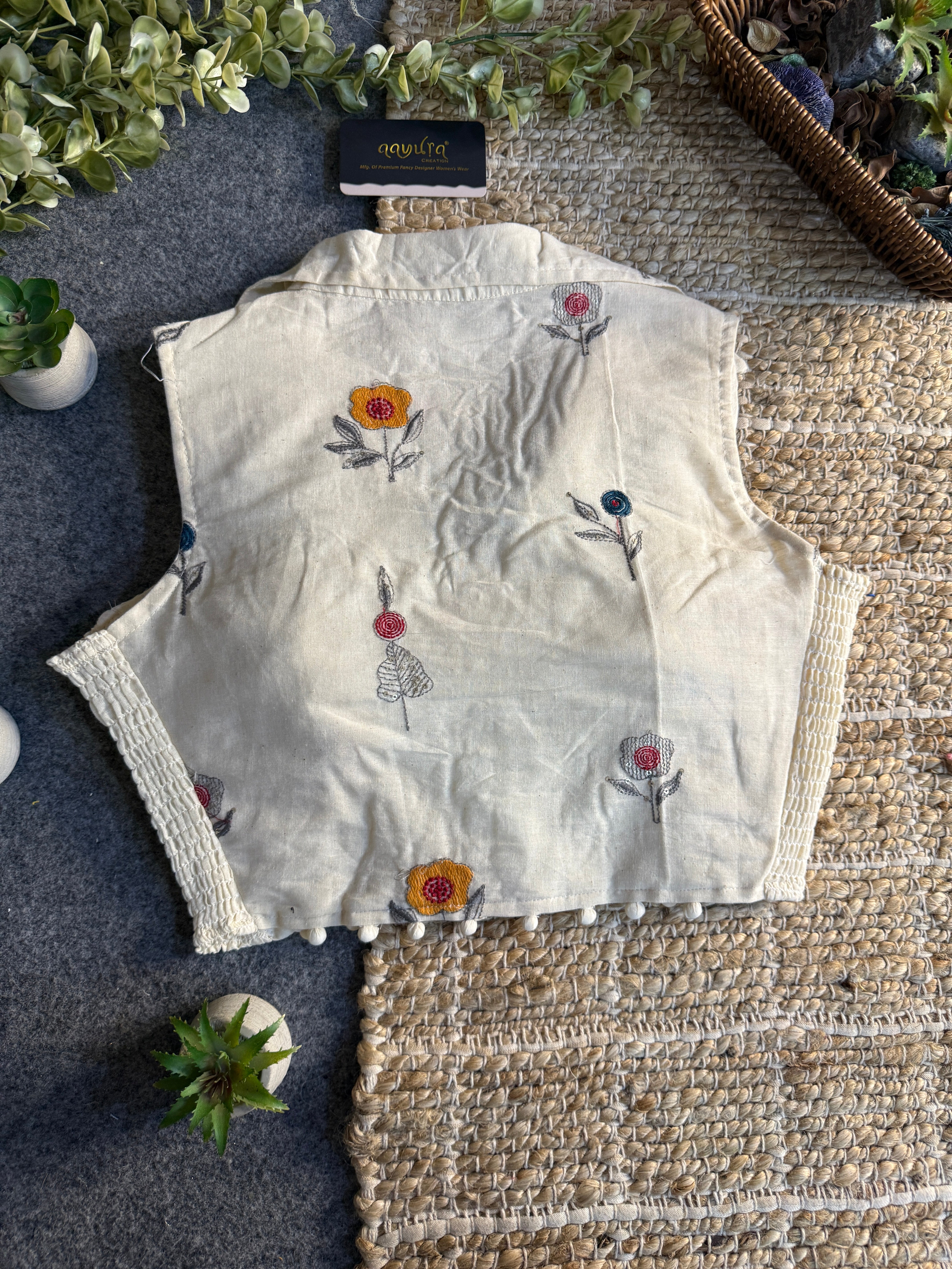 Classic Off-White Stretchable Embroidery Blouse