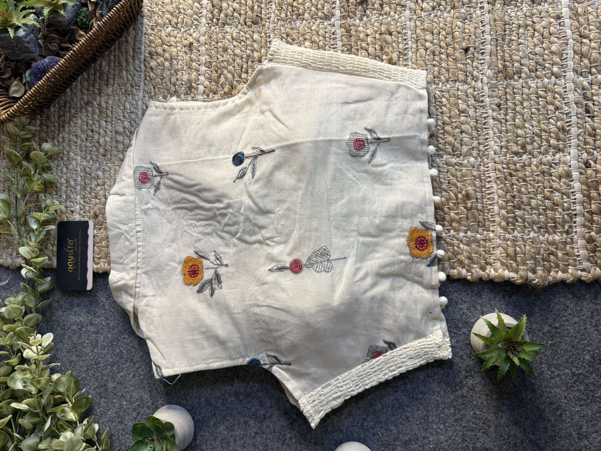 Classic Off-White Stretchable Embroidery Blouse