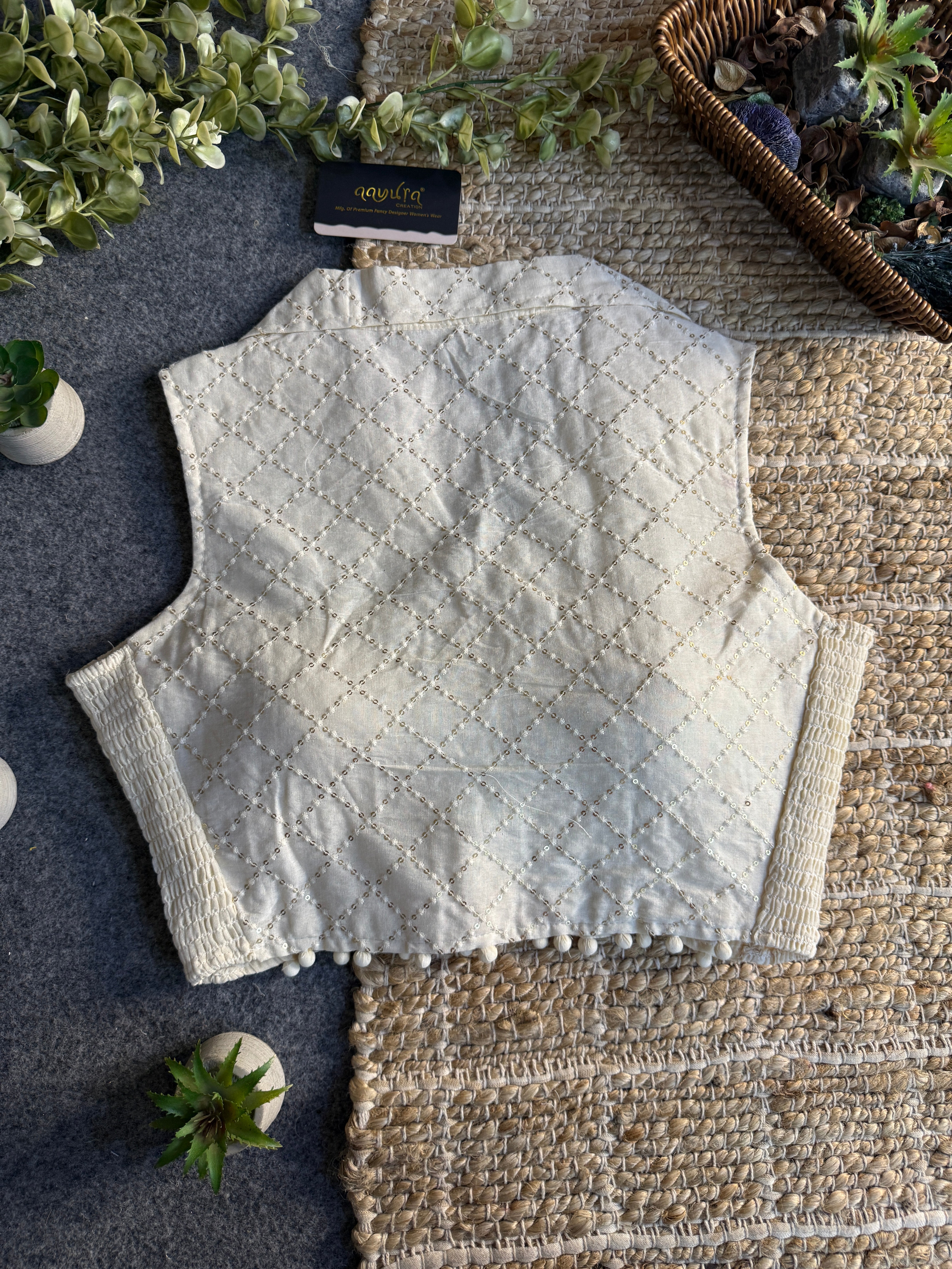 Classic Off-White Stretchable Embroidery Blouse