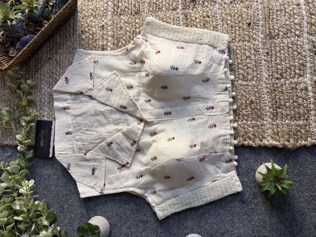 Classic Off-White Stretchable Embroidery Blouse