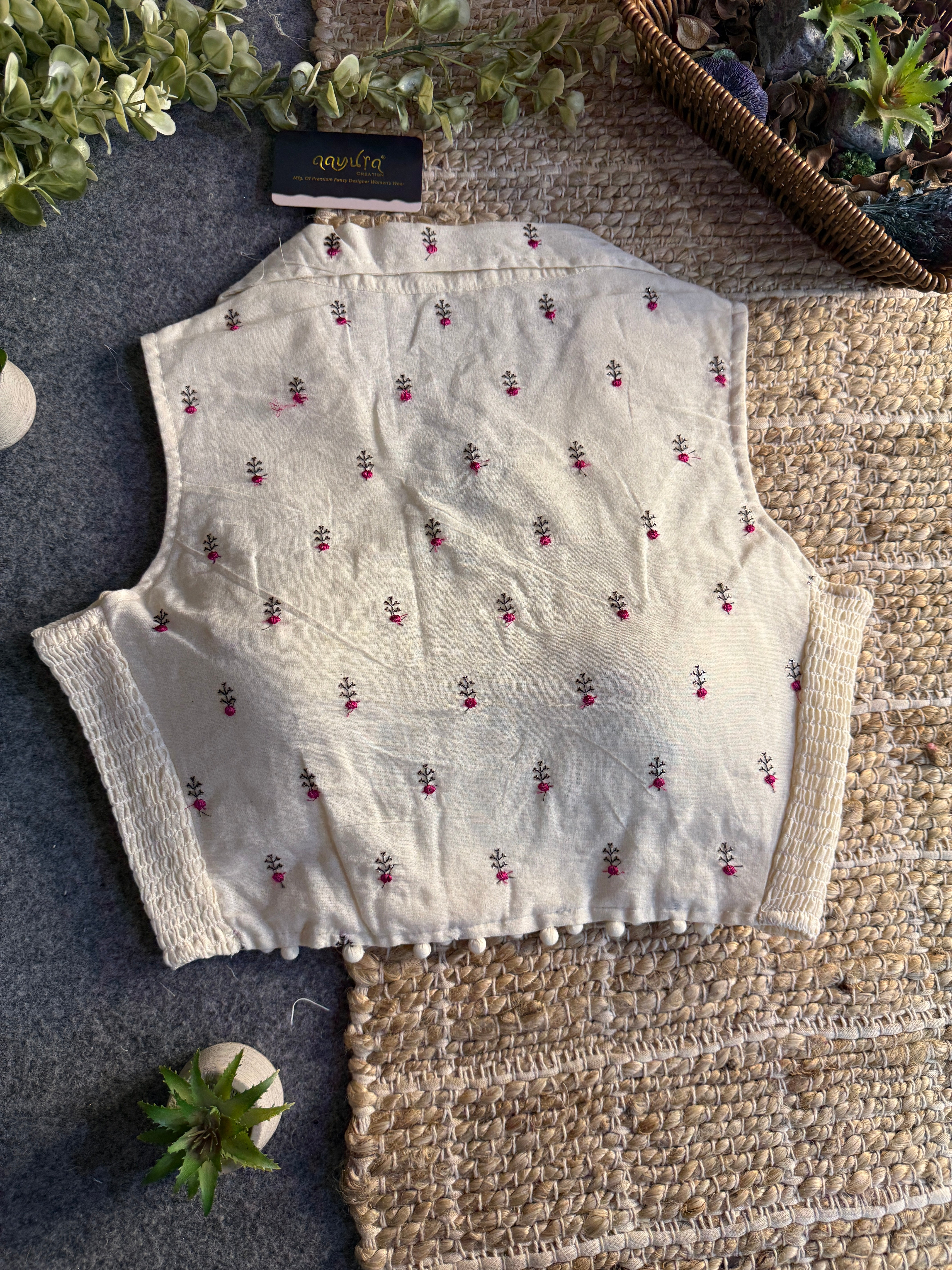 Classic Off-White Stretchable Embroidery Blouse