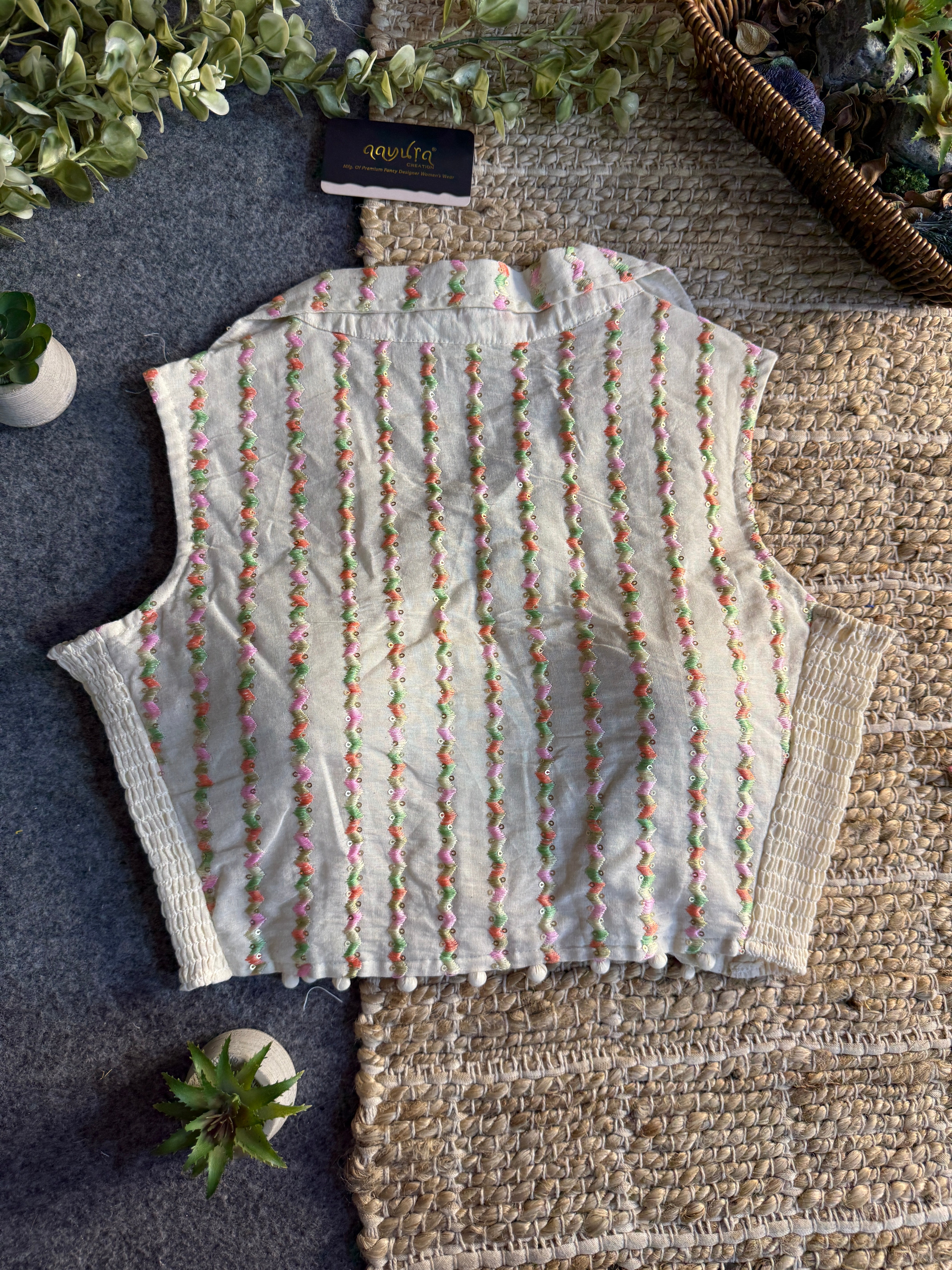 Classic Off-White Stretchable Embroidery Blouse