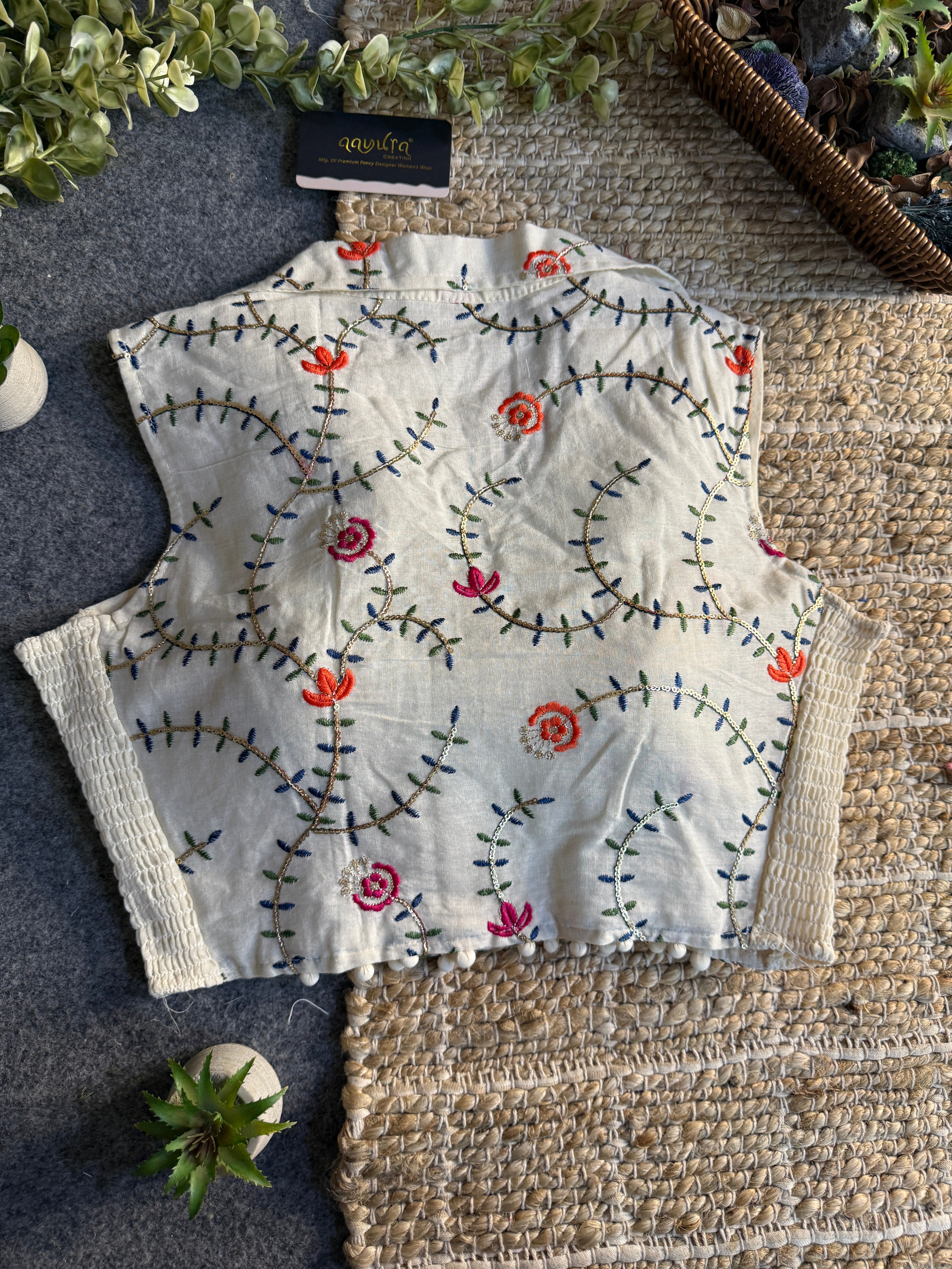 Classic Off-White Stretchable Embroidery Blouse