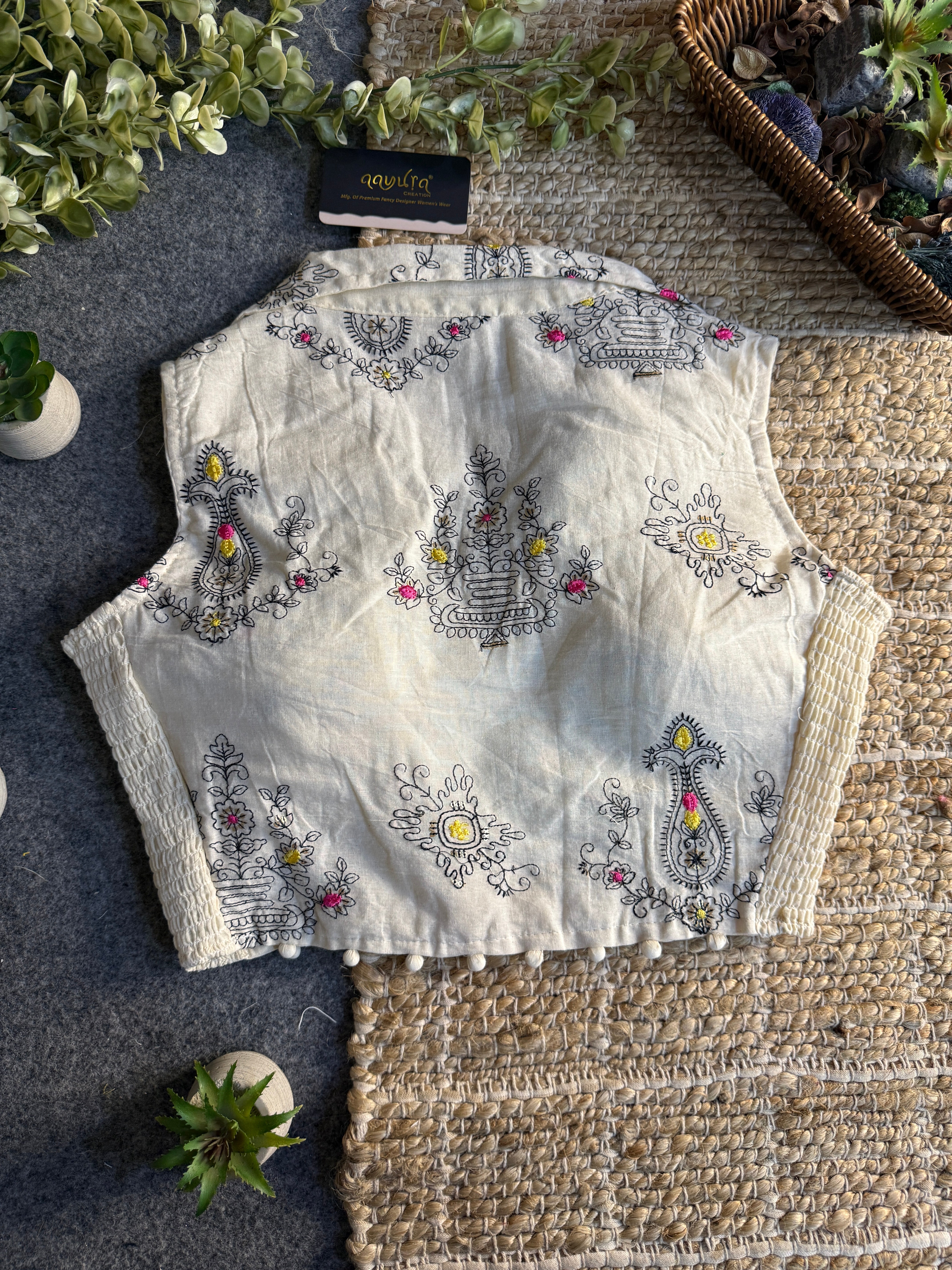 Classic Off-White Stretchable Embroidery Blouse