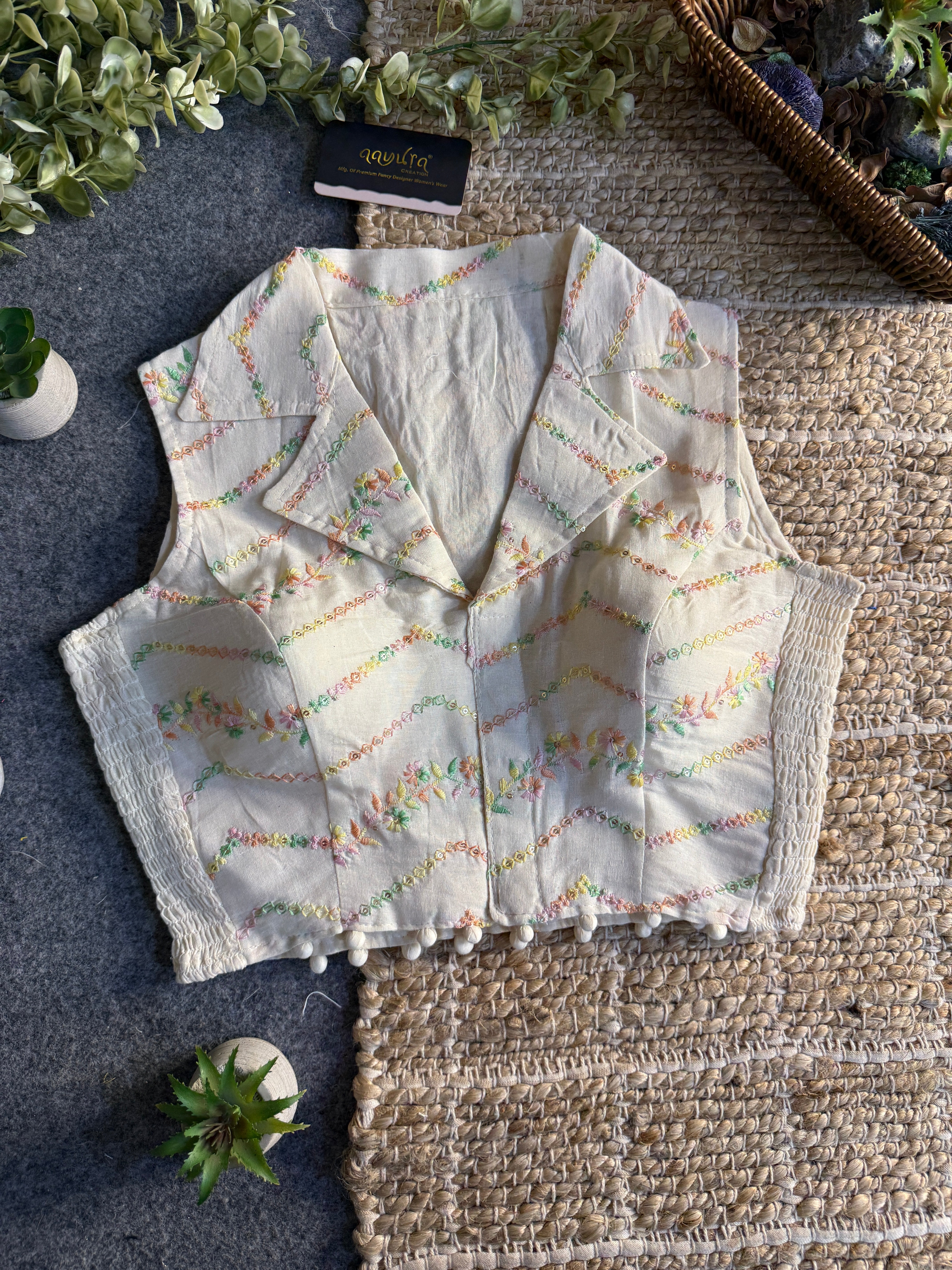 Classic Off-White Stretchable Embroidery Blouse
