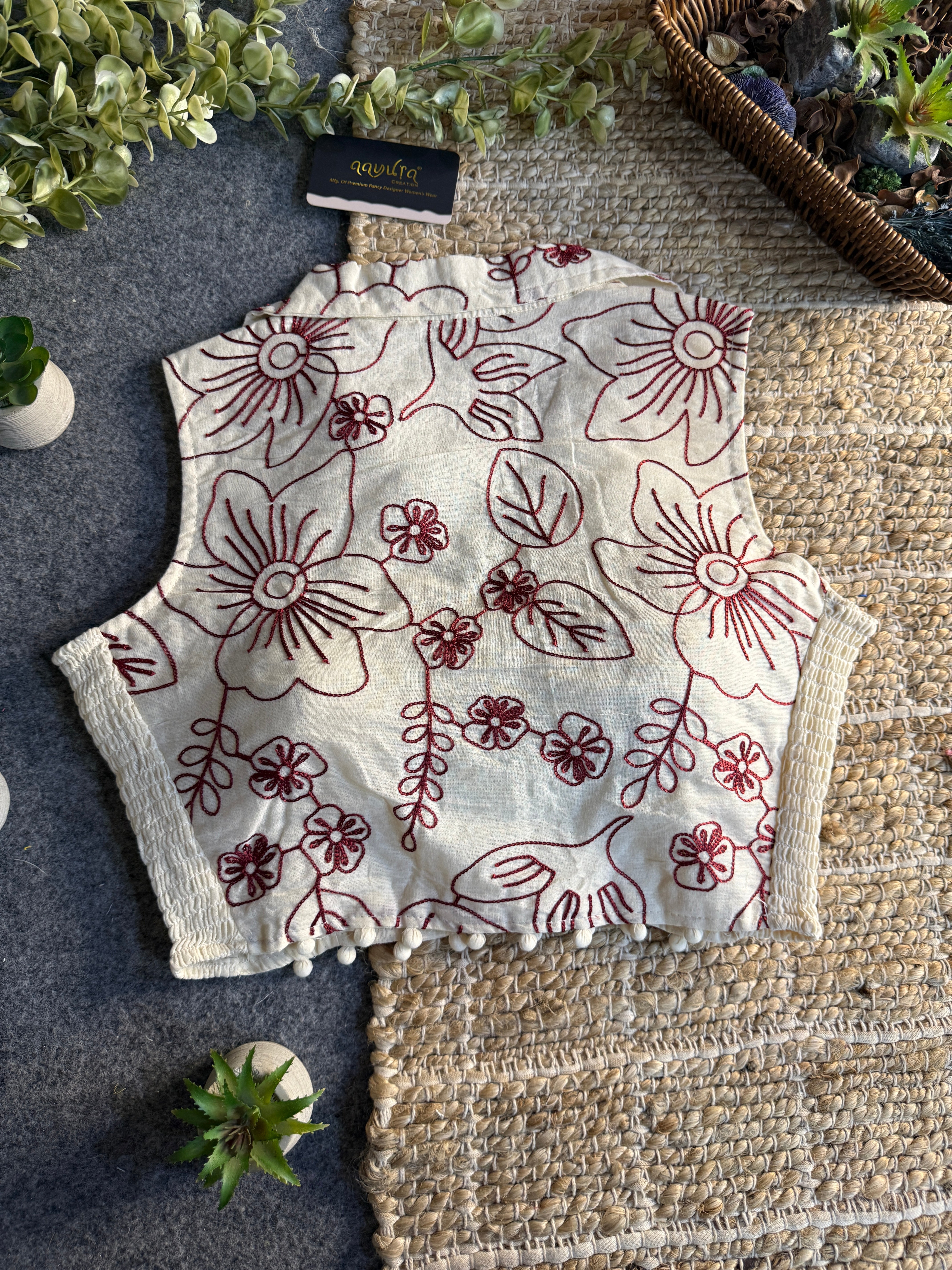 Classic Off-White Stretchable Embroidery Blouse