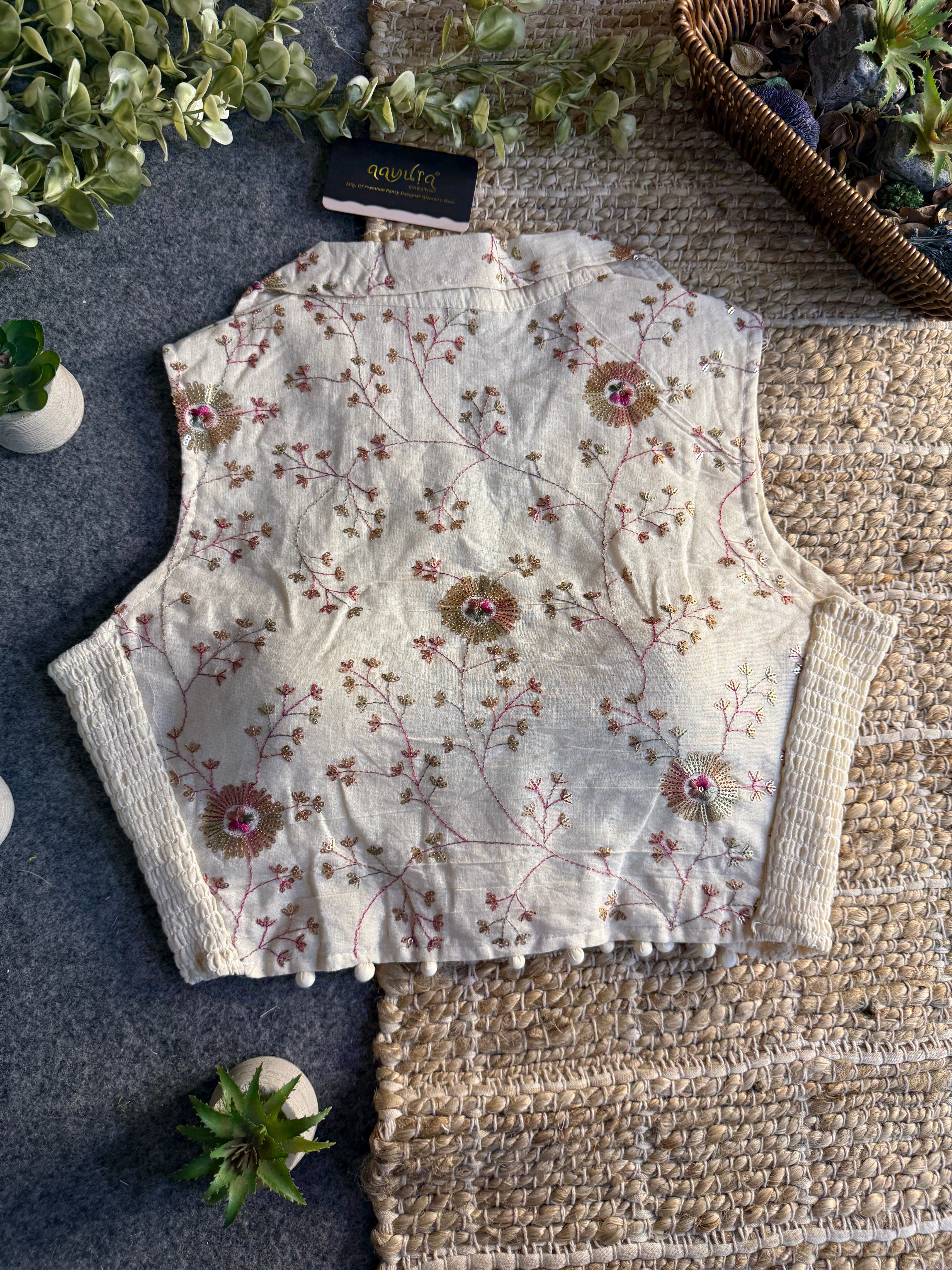 Classic Off-White Stretchable Embroidery Blouse