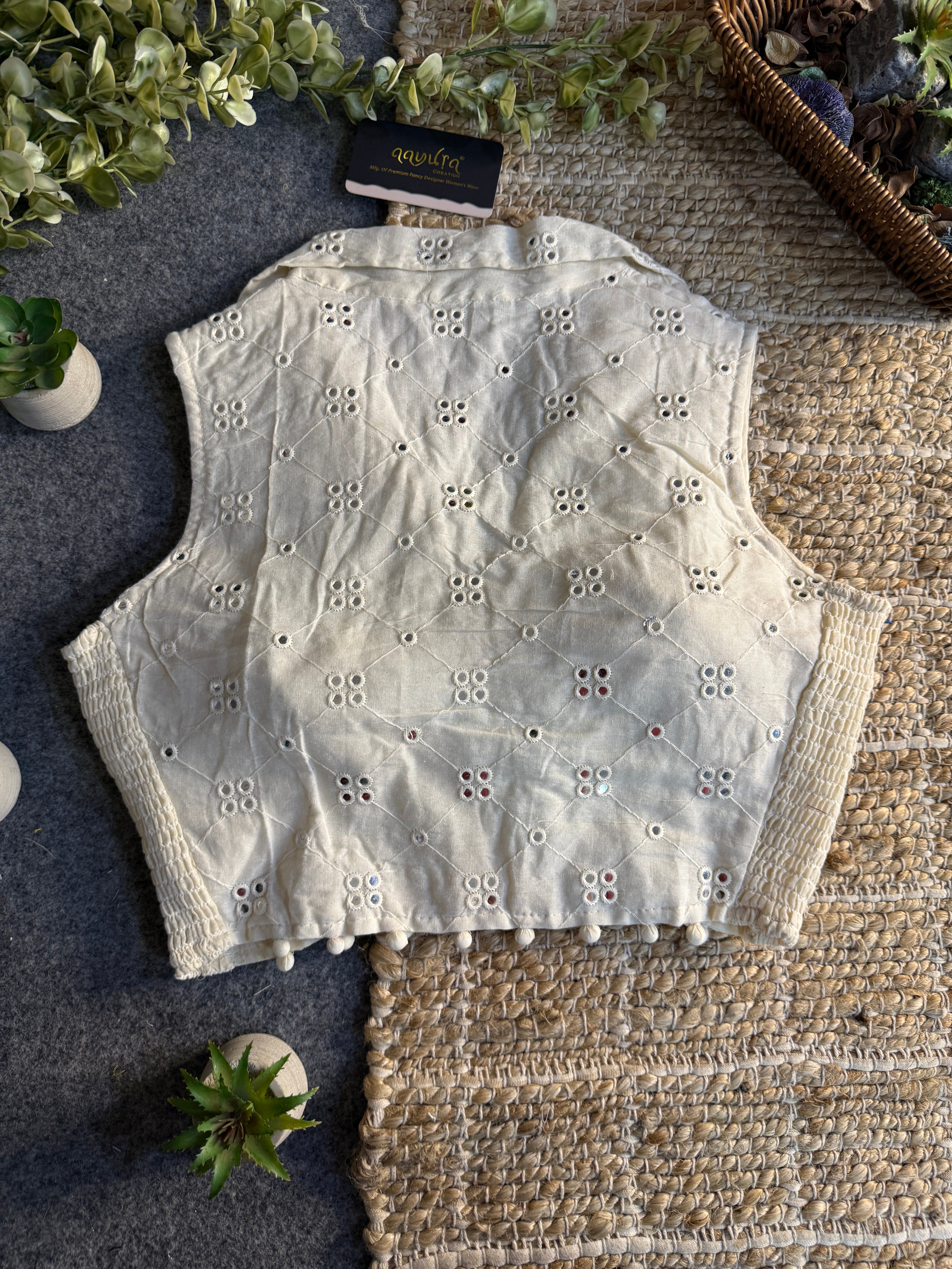 Classic Off-White Stretchable Embroidery Blouse