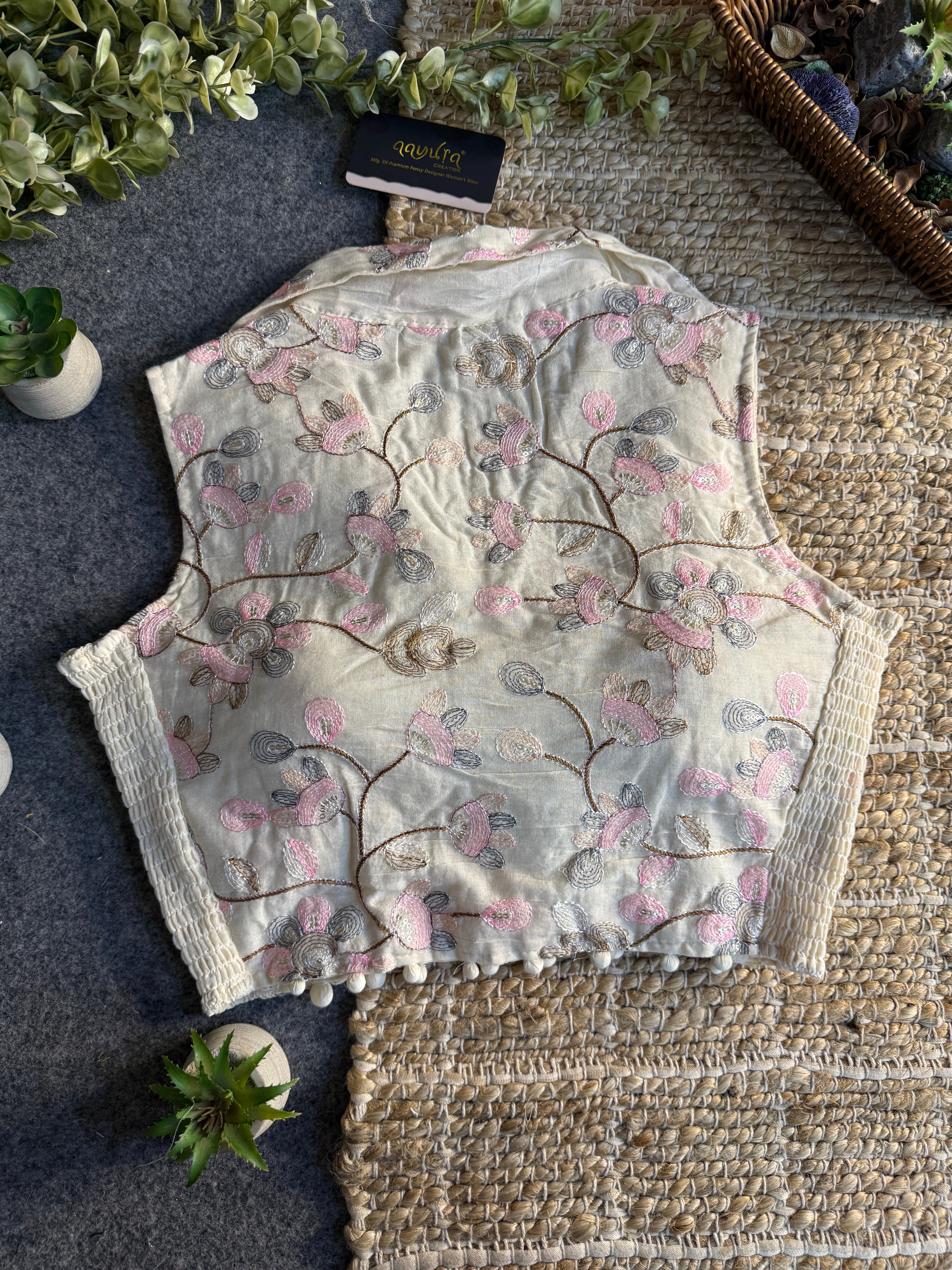 Classic Off-White Stretchable Embroidery Blouse