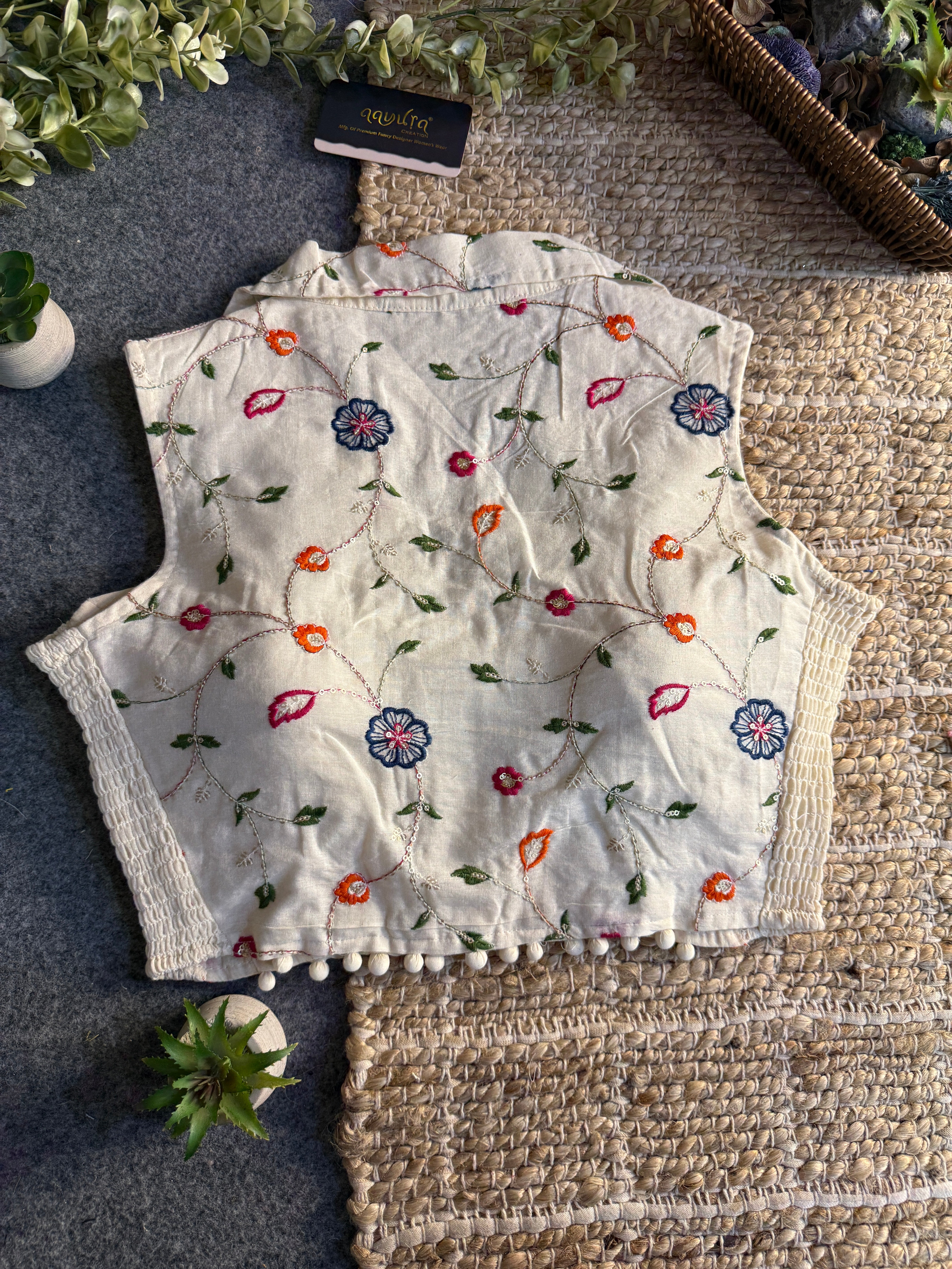 Classic Off-White Stretchable Embroidery Blouse