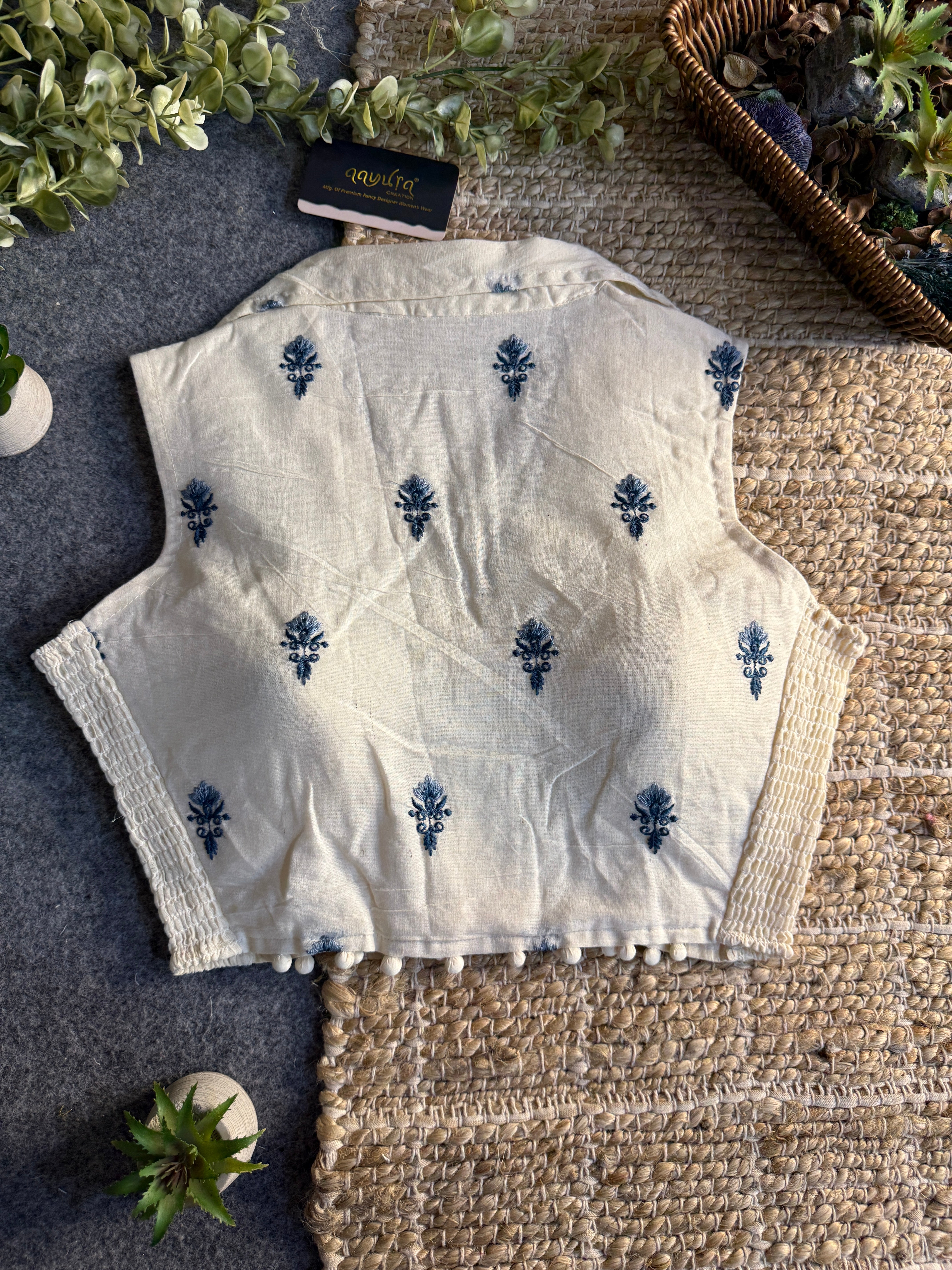Classic Off-White Stretchable Embroidery Blouse