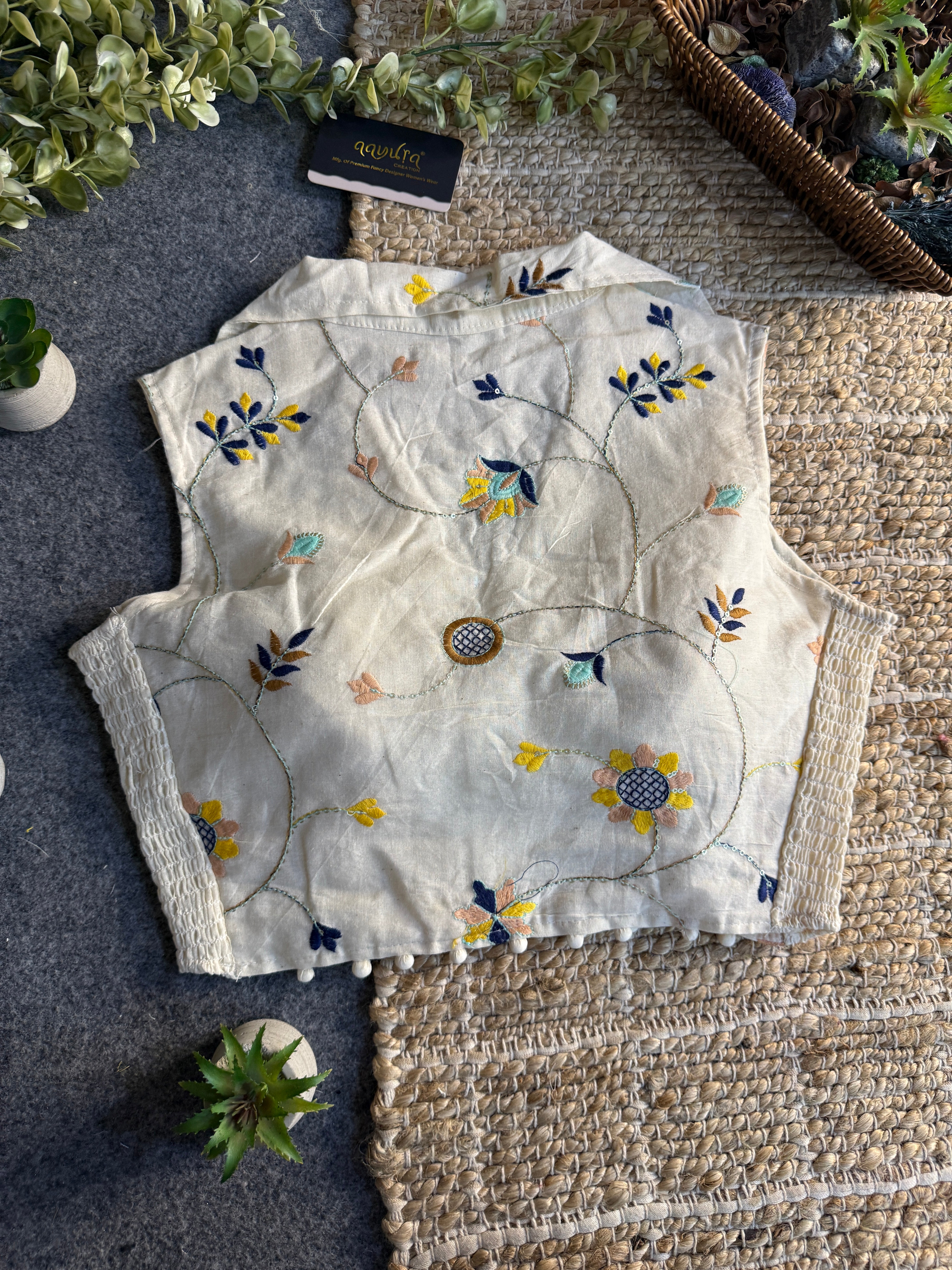 Classic Off-White Stretchable Embroidery Blouse