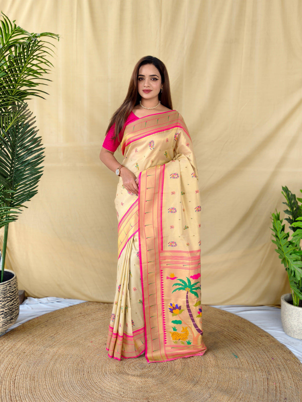 Muse Elegant Cream Tissue Silk Saree