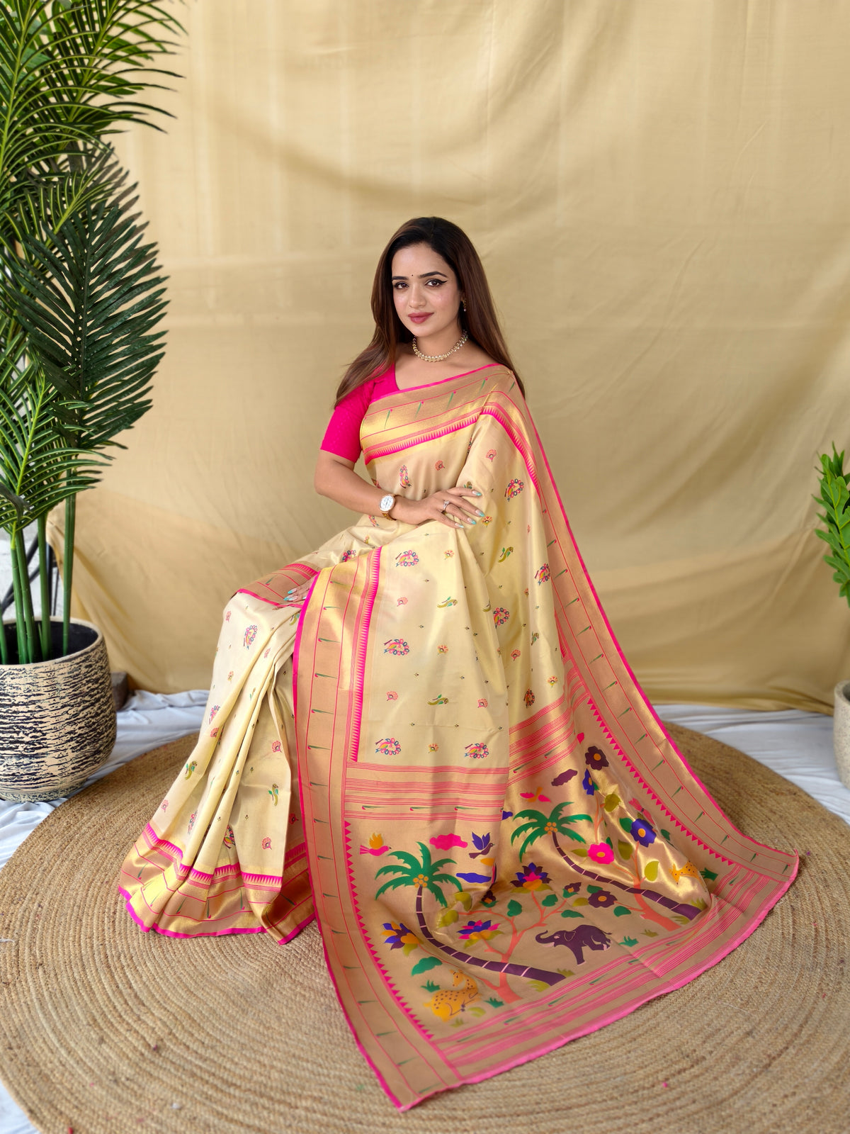 Muse Elegant Cream Tissue Silk Saree